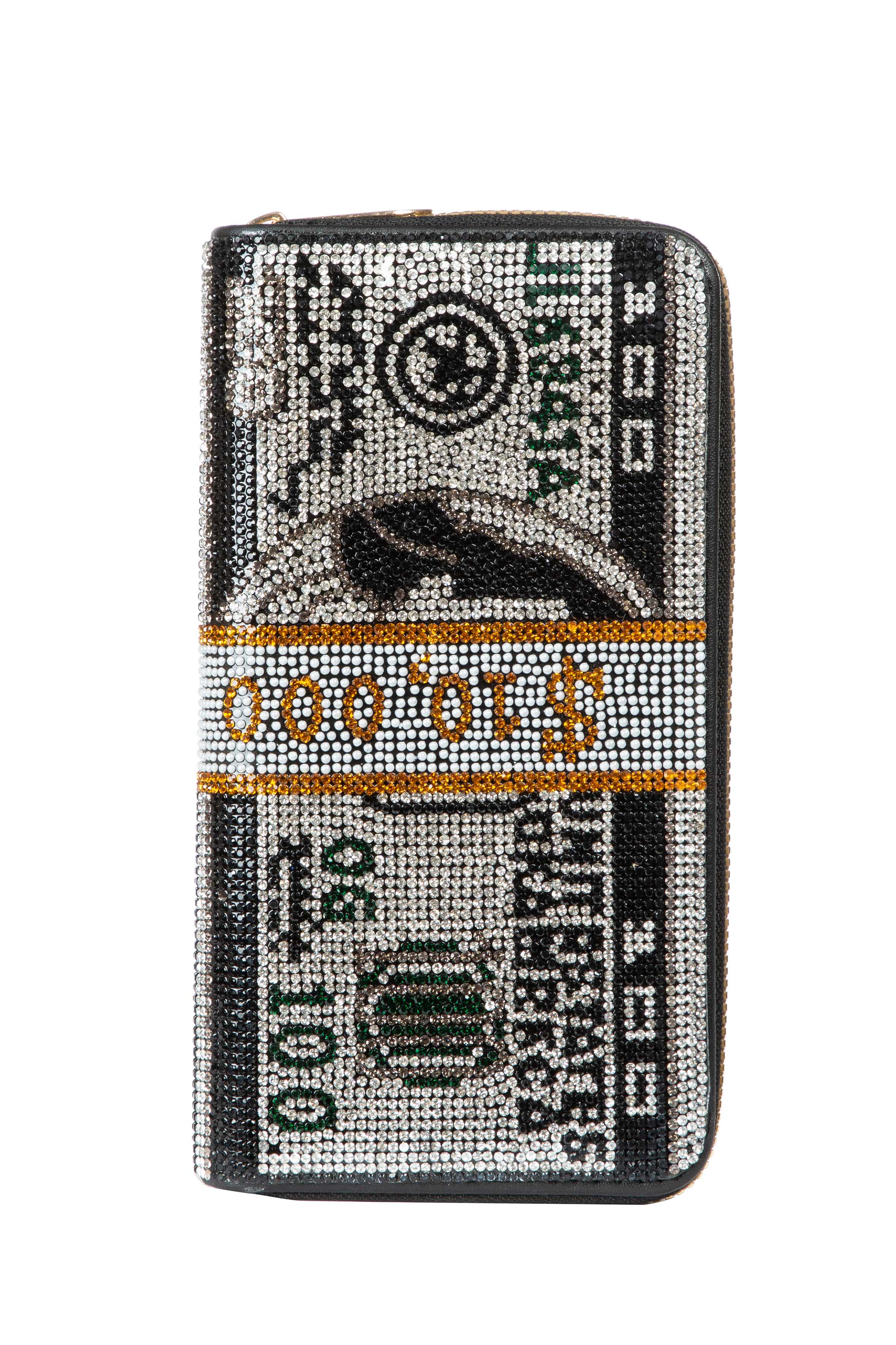 Monedero rectangular con diamantes de imitación y forma de dólar HB2636