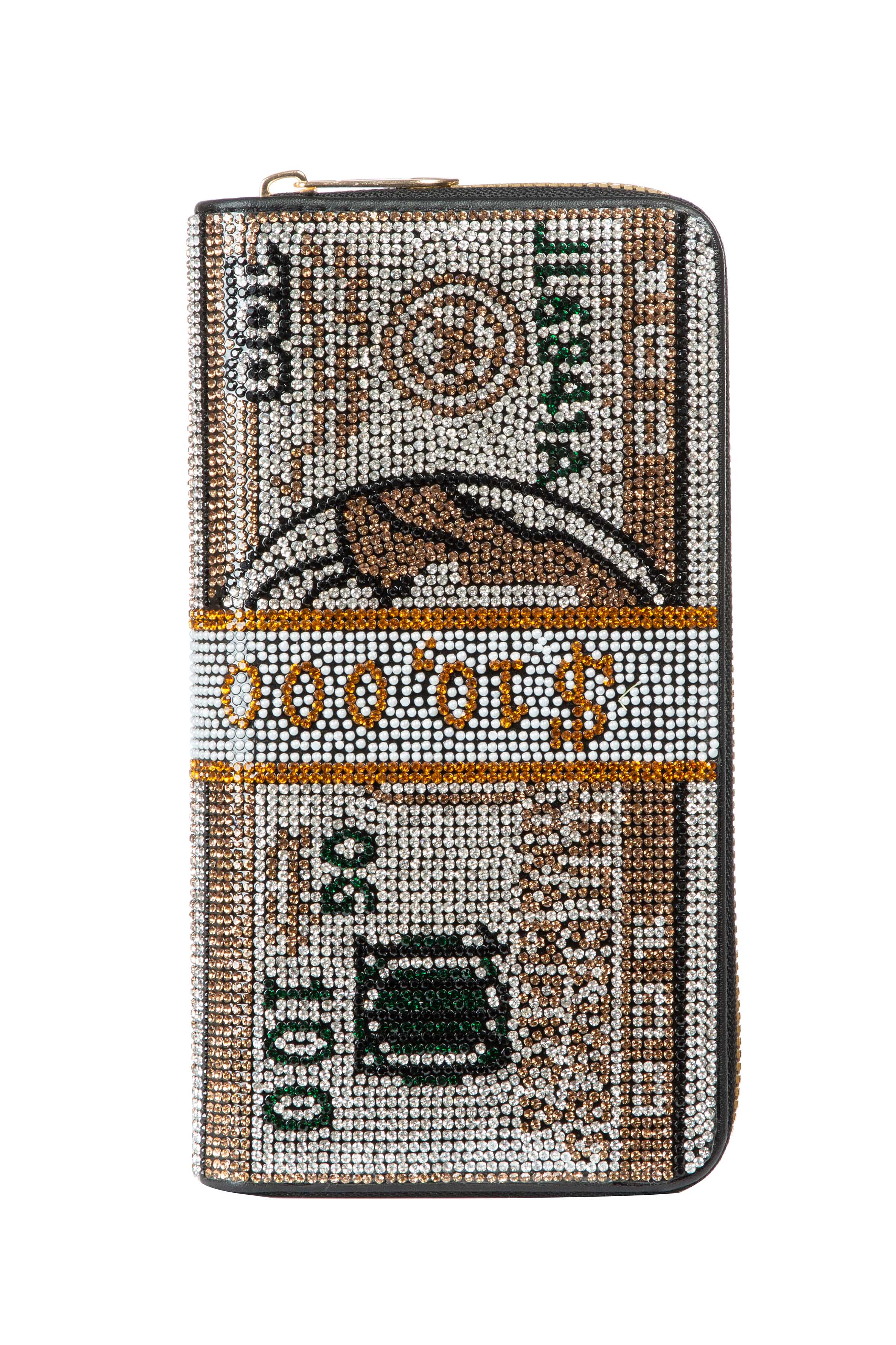 Monedero rectangular con diamantes de imitación y forma de dólar HB2636