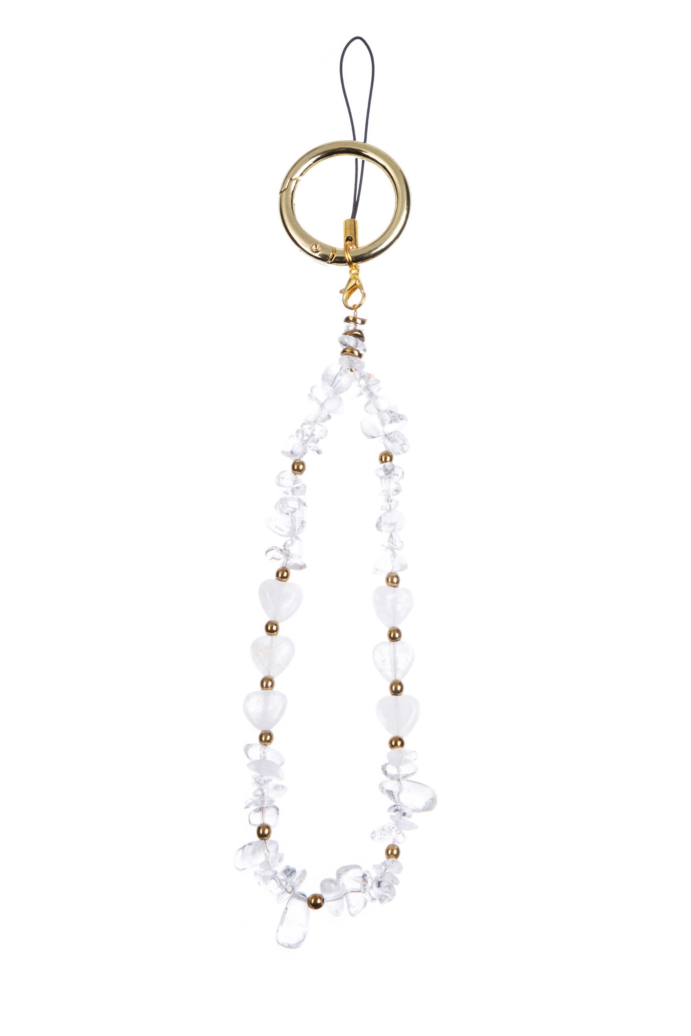 Natural Stone Phone Charm Keychain K1323-Clear Quartz