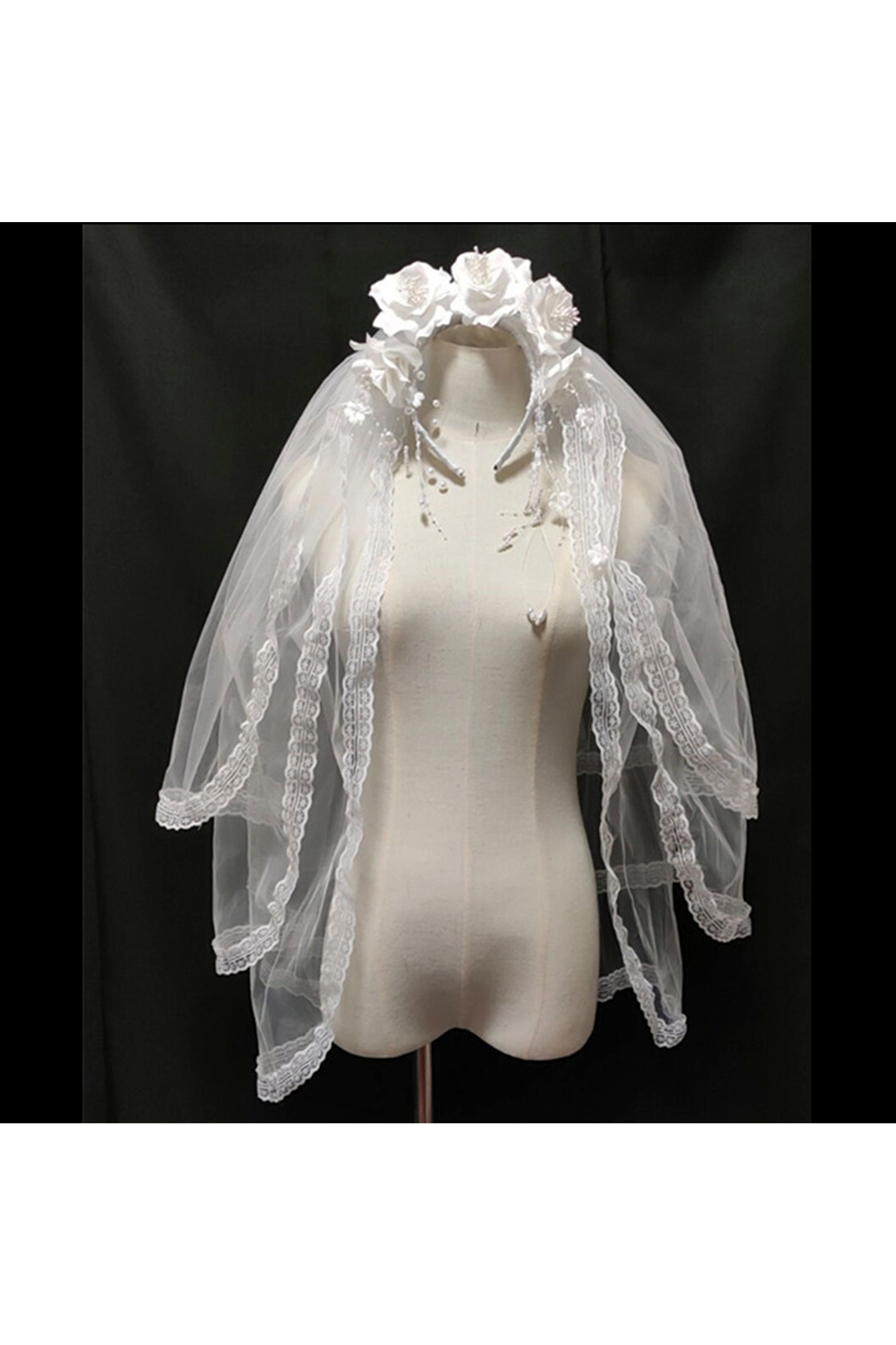 Diadema tipo chal con encaje floral L2961