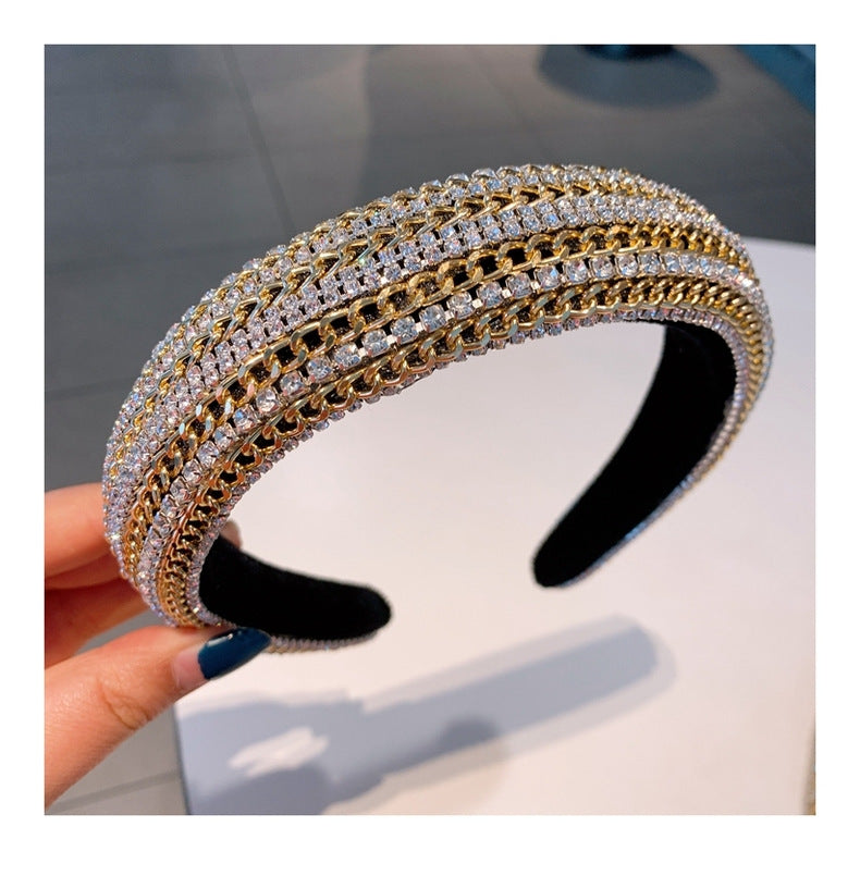 Diadema de esponja con cadena de diamantes de imitación L4028