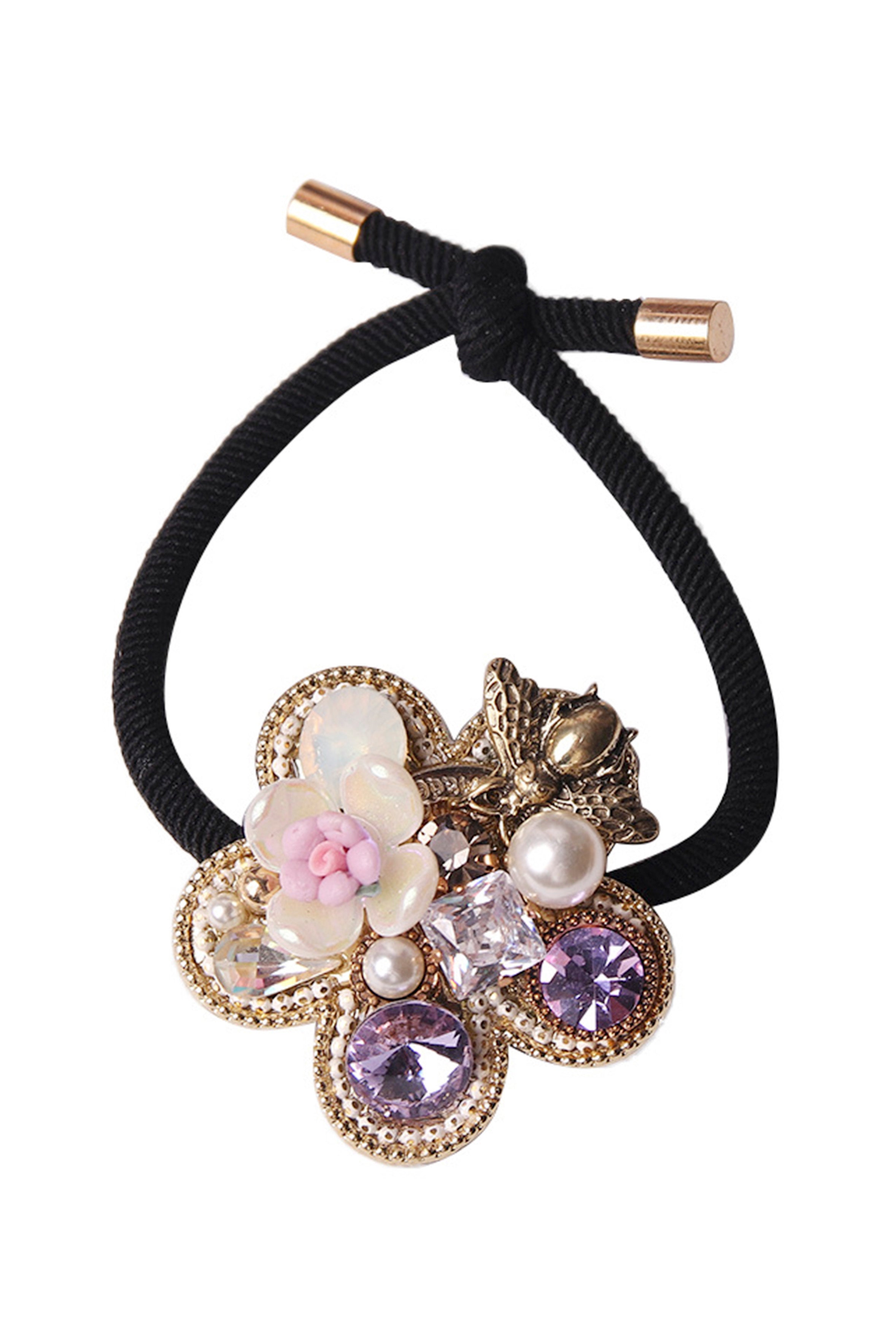 Coleteros para el pelo con diseño de abejas y flores de vidrio L4175