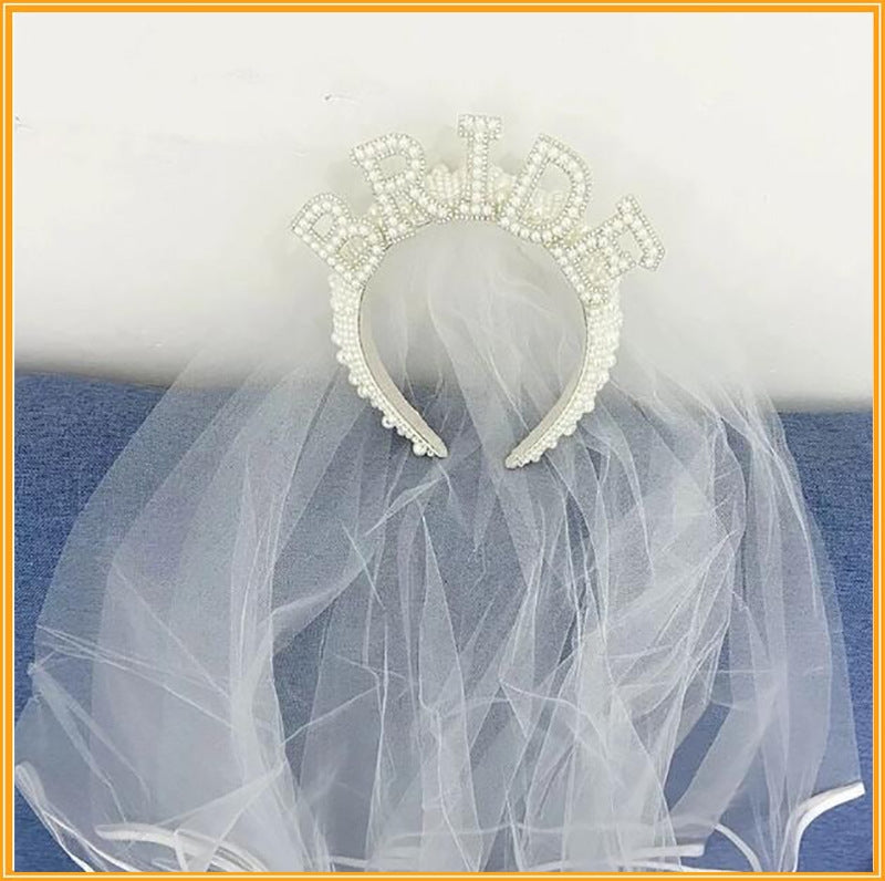 Diadema de perlas con tocado para novia L4377