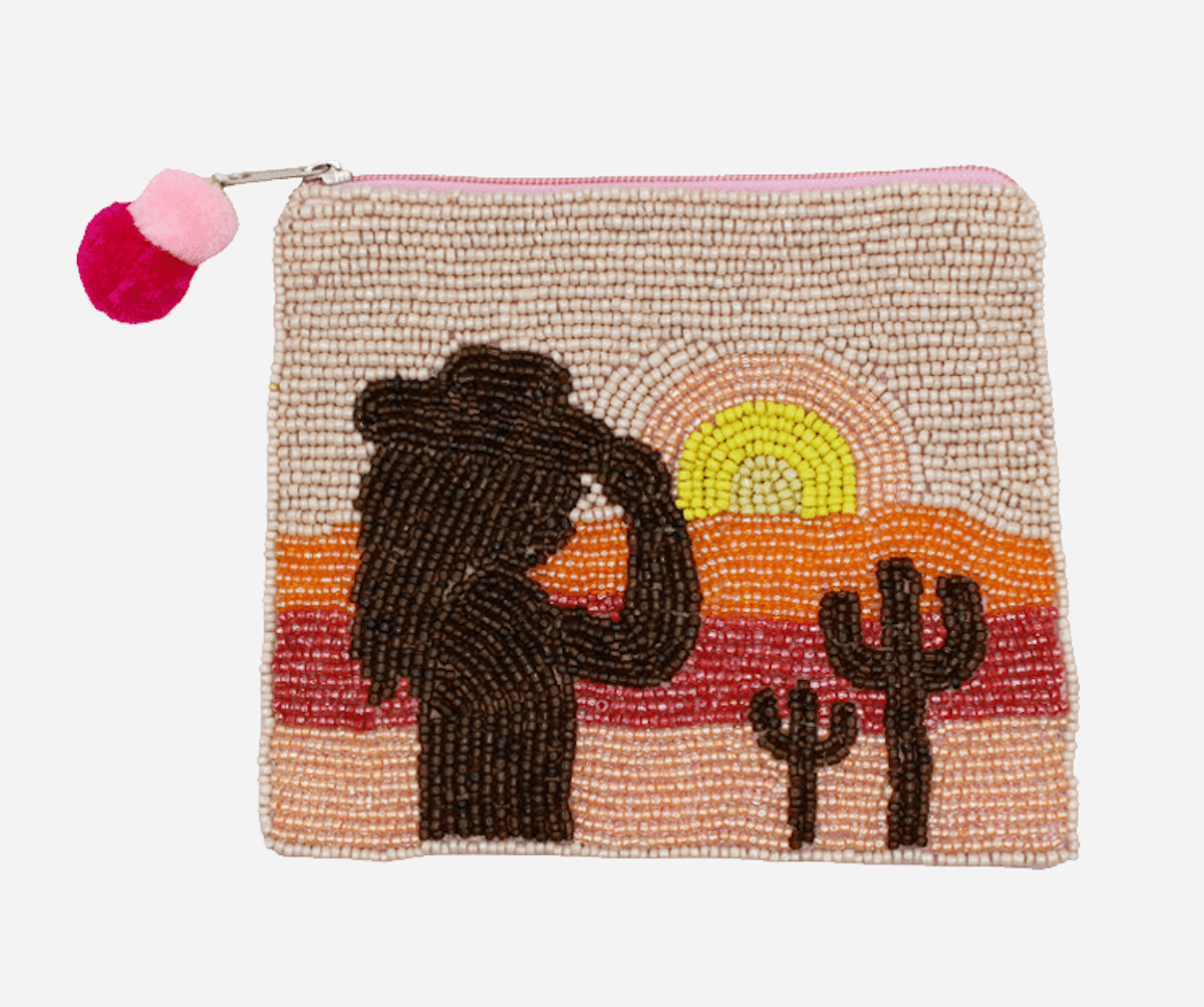 Cowgirl Shadow And Sunset Beaded Coin Pouch  LAC-CP-1663