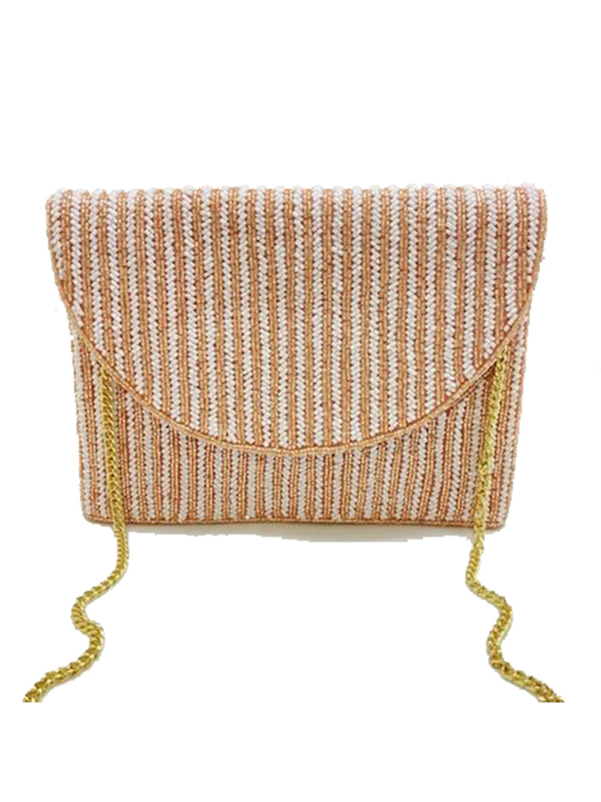 Pink And White Striped Beaded Clutch LAC-SS-477