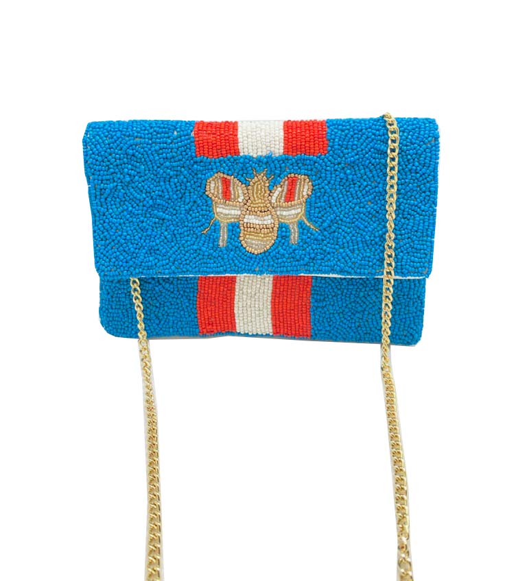 Blue Mini BEE-You Striped Beaded Clutch  LMC-143