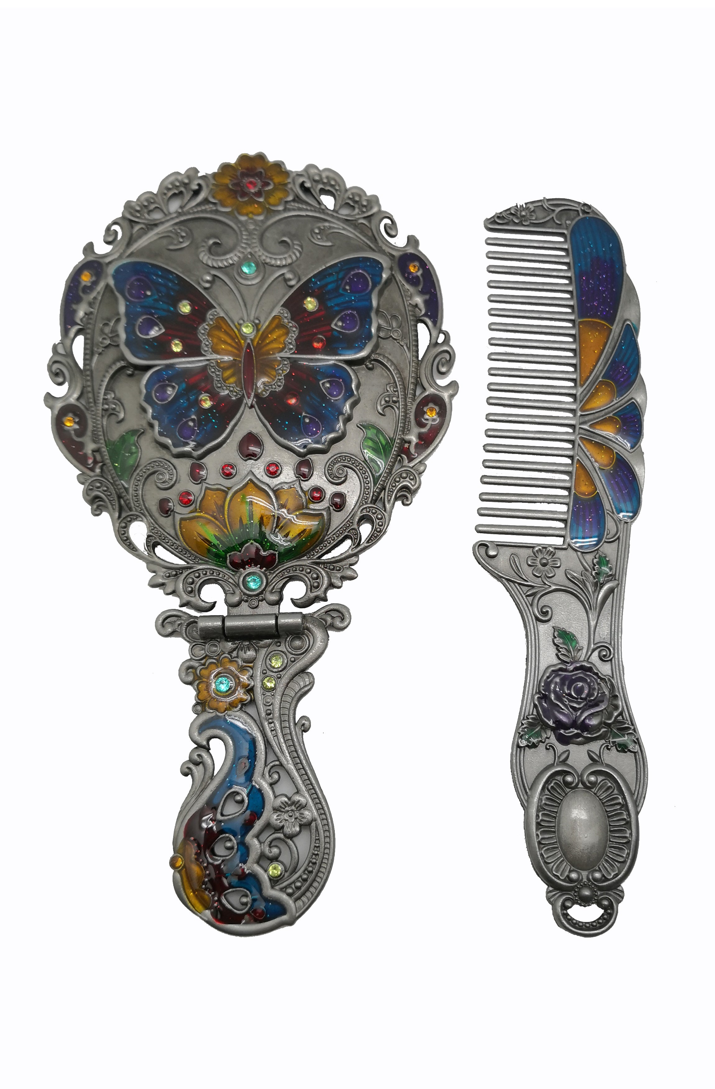 Juego de espejos de metal con forma de mariposa clásica M0407