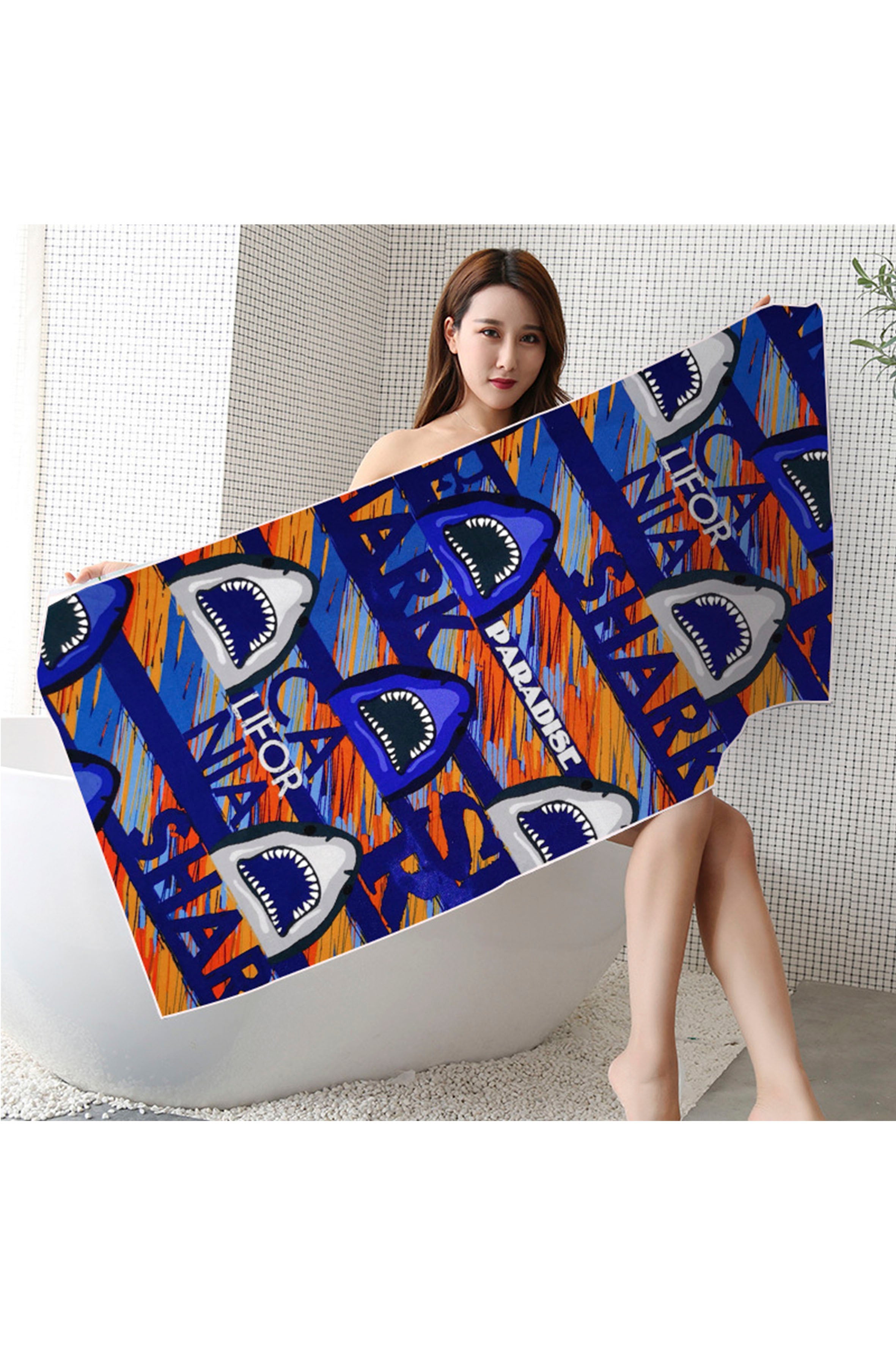 Toalla de playa con estampado de tiburones MIS0830