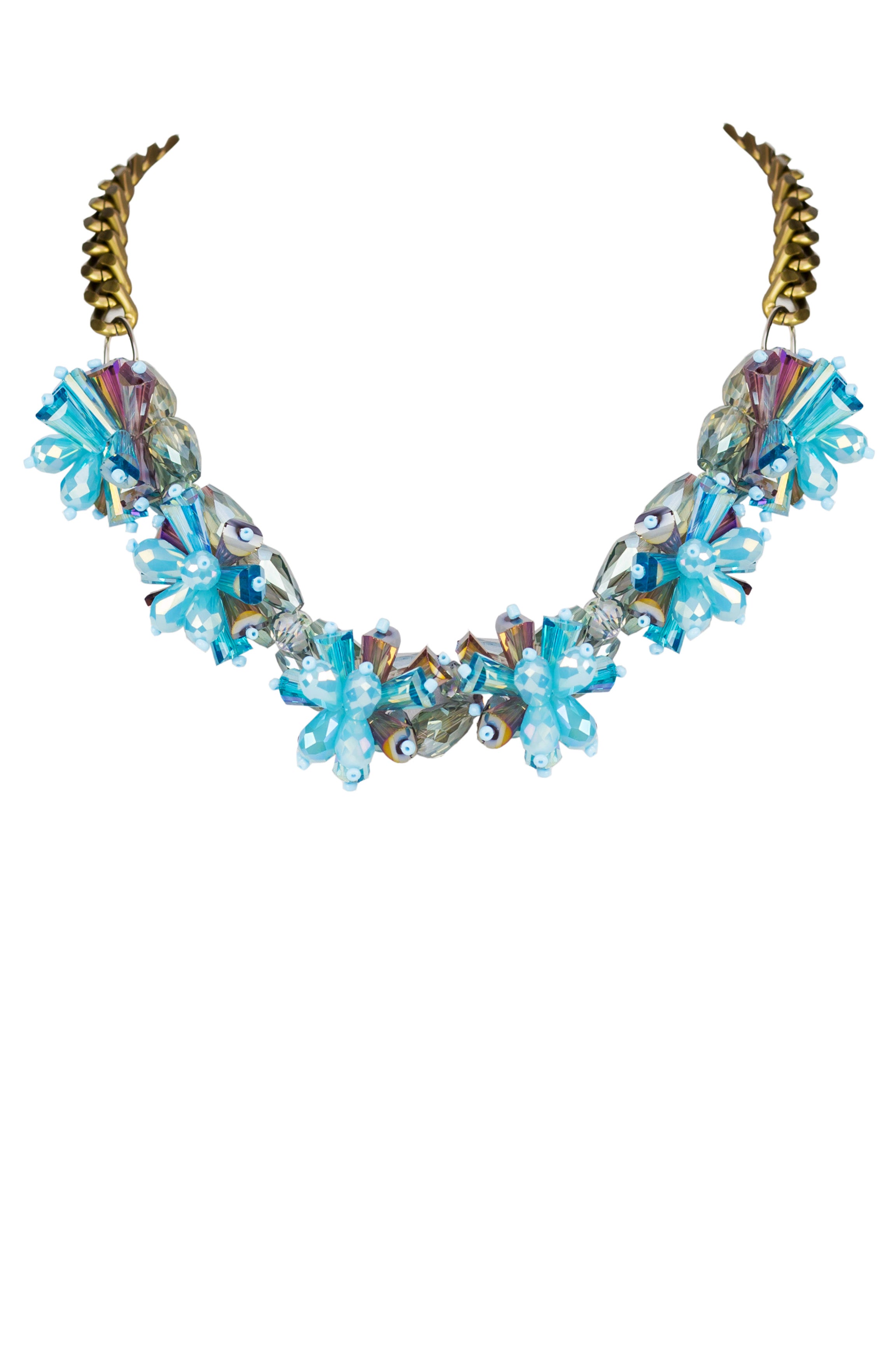 Women Blue Crystal Flower Collar Necklaces N2137