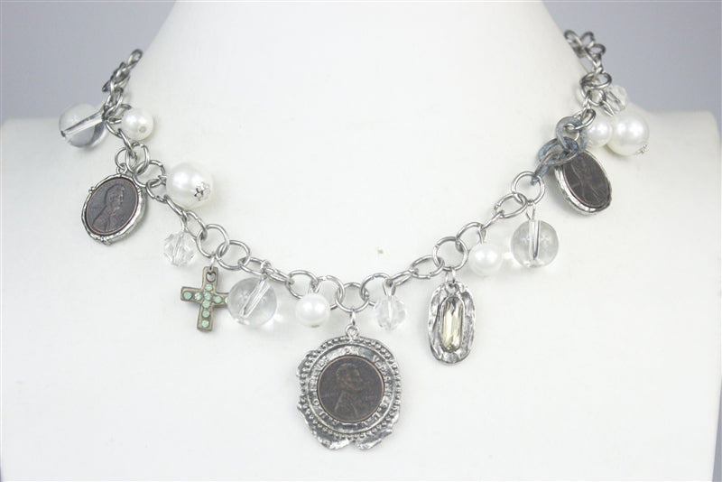 Collar de monedas de metal y cristal N2316