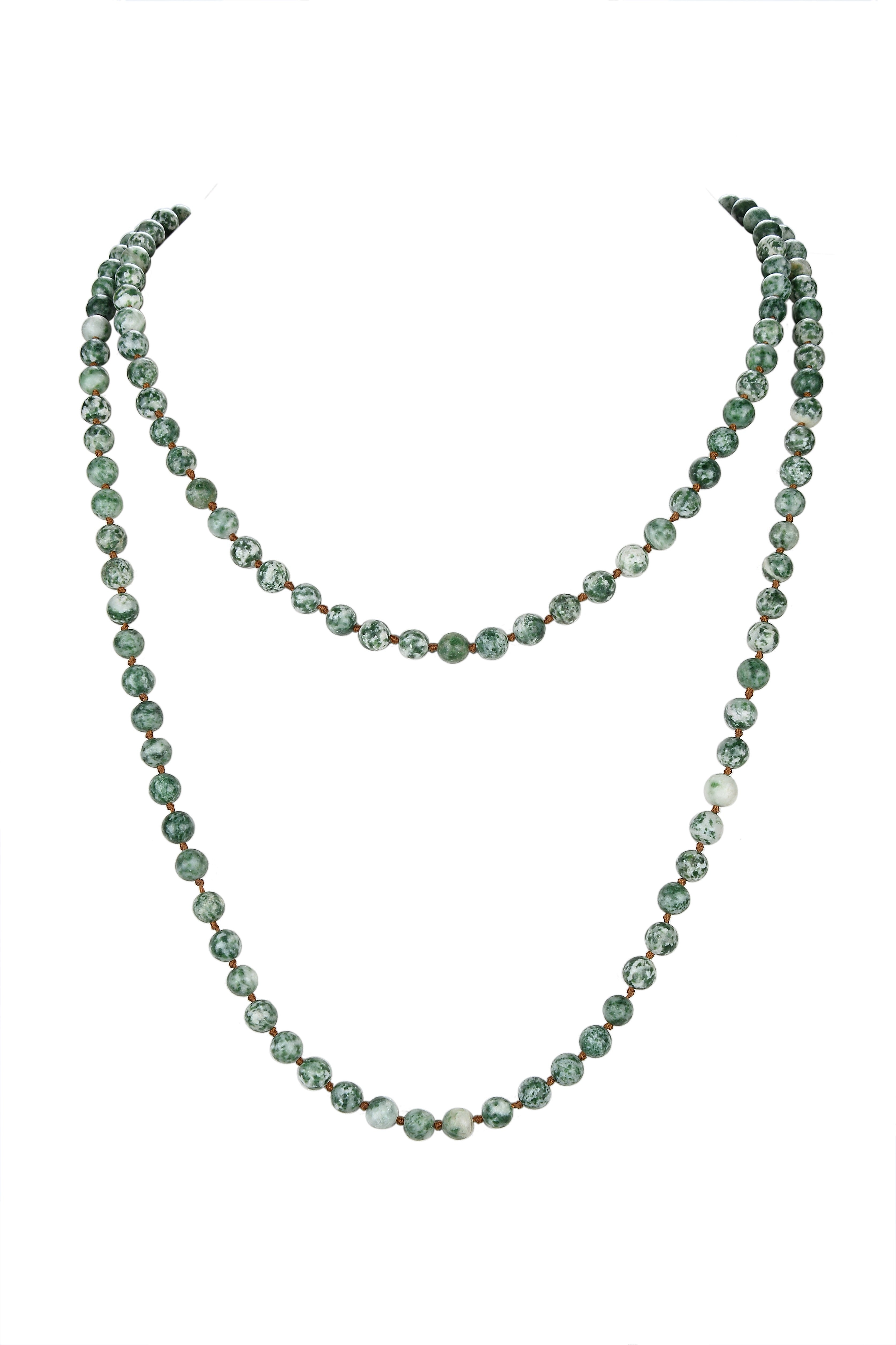Green Spot Jasper Bead Long Necklace N2740