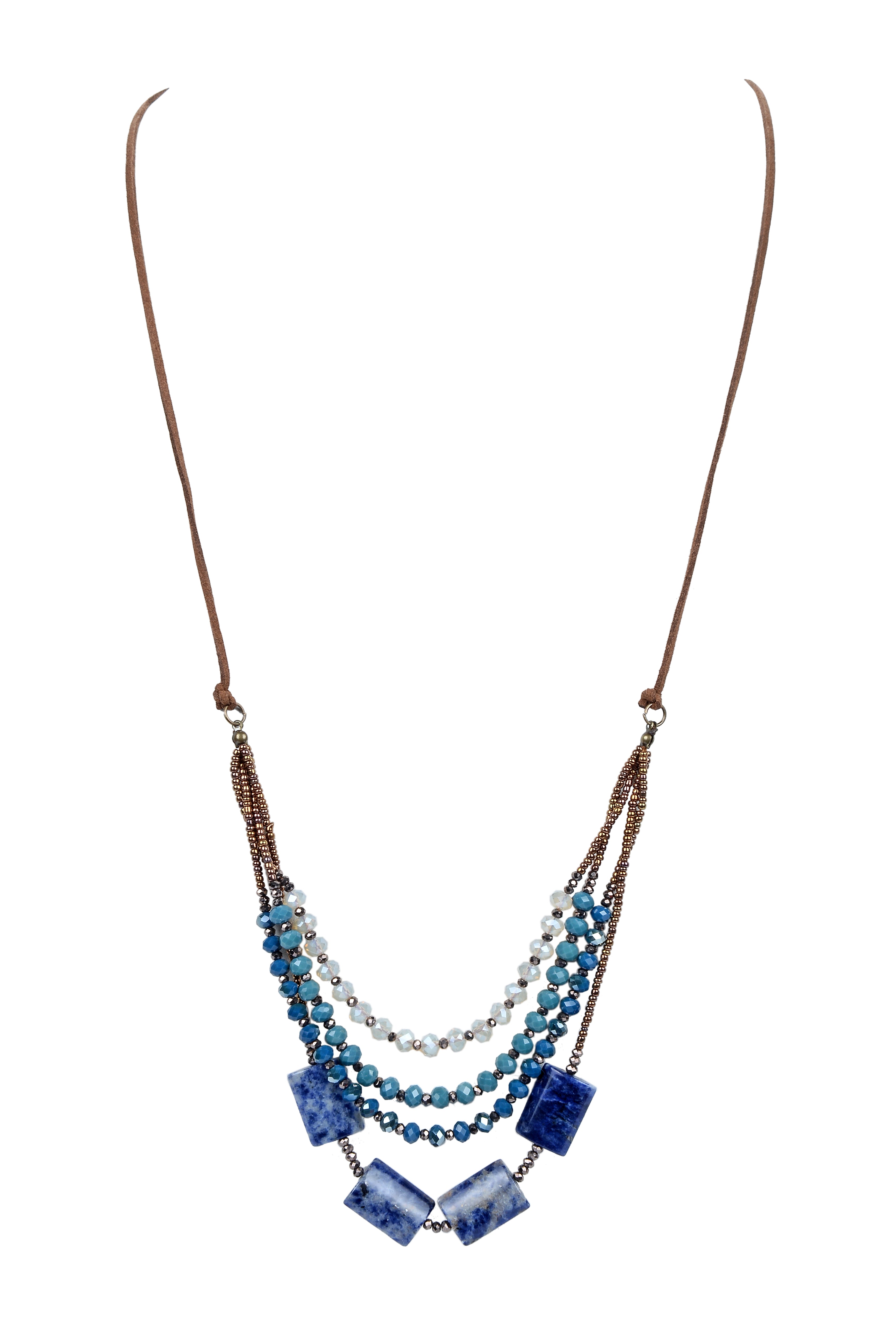 Collares de cuero con piedras de cristal verde bohemio N2755