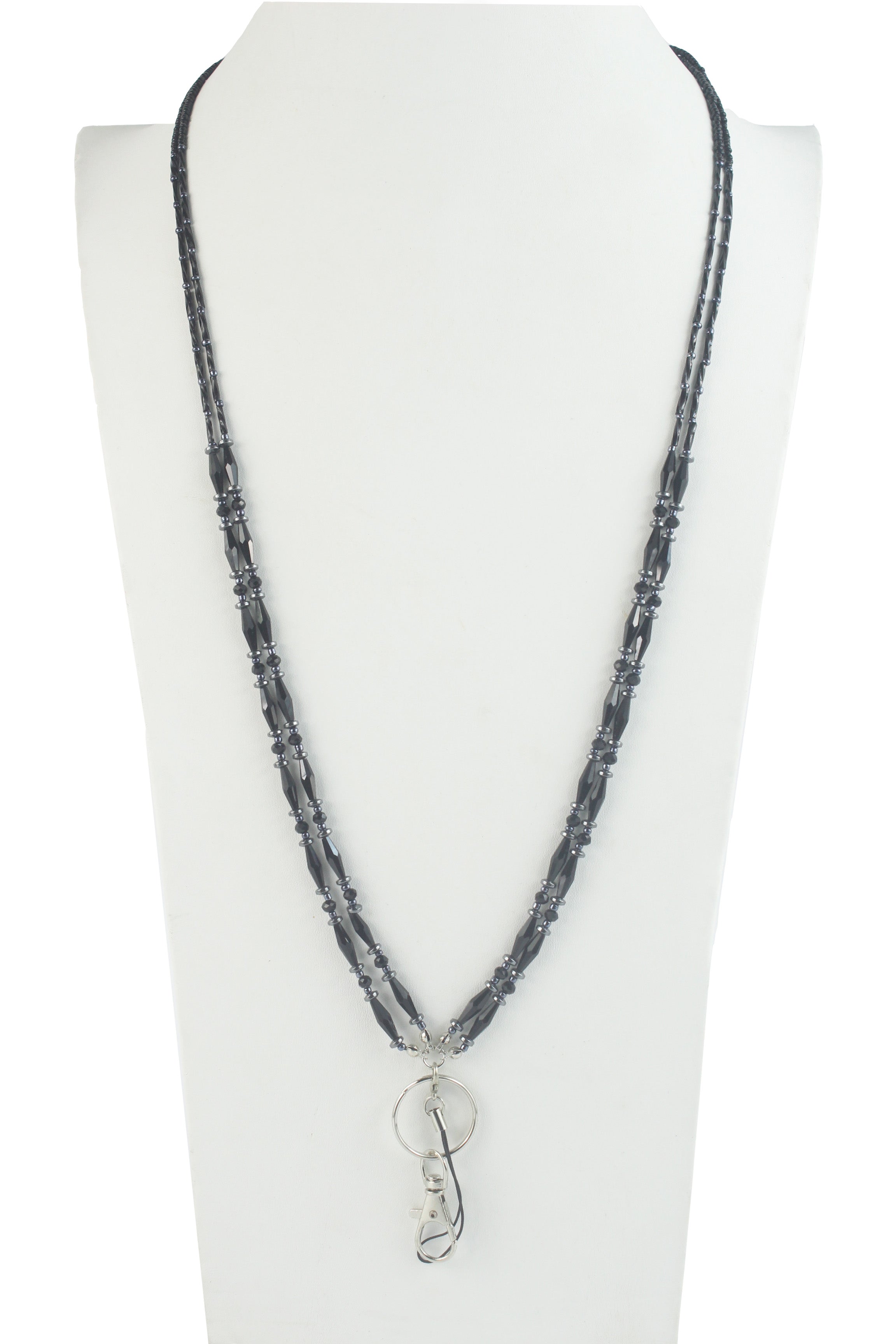 Collar con llavero largo de cuentas de cristal de dos capas de moda N2945