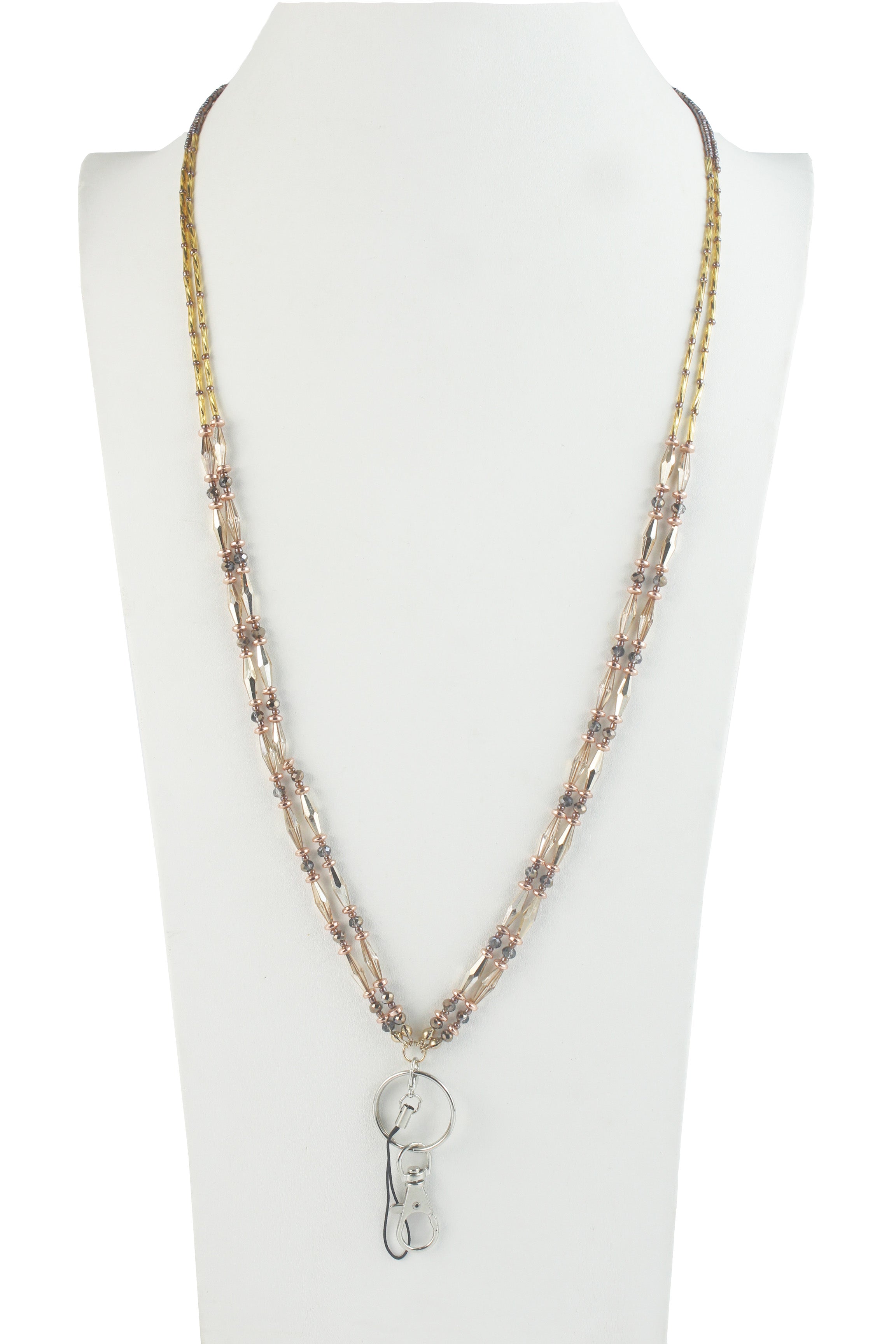 Collar con llavero largo de cuentas de cristal de dos capas de moda N2945