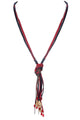 Red Leatherette Metal Crystal Tassel  Necklace N3118