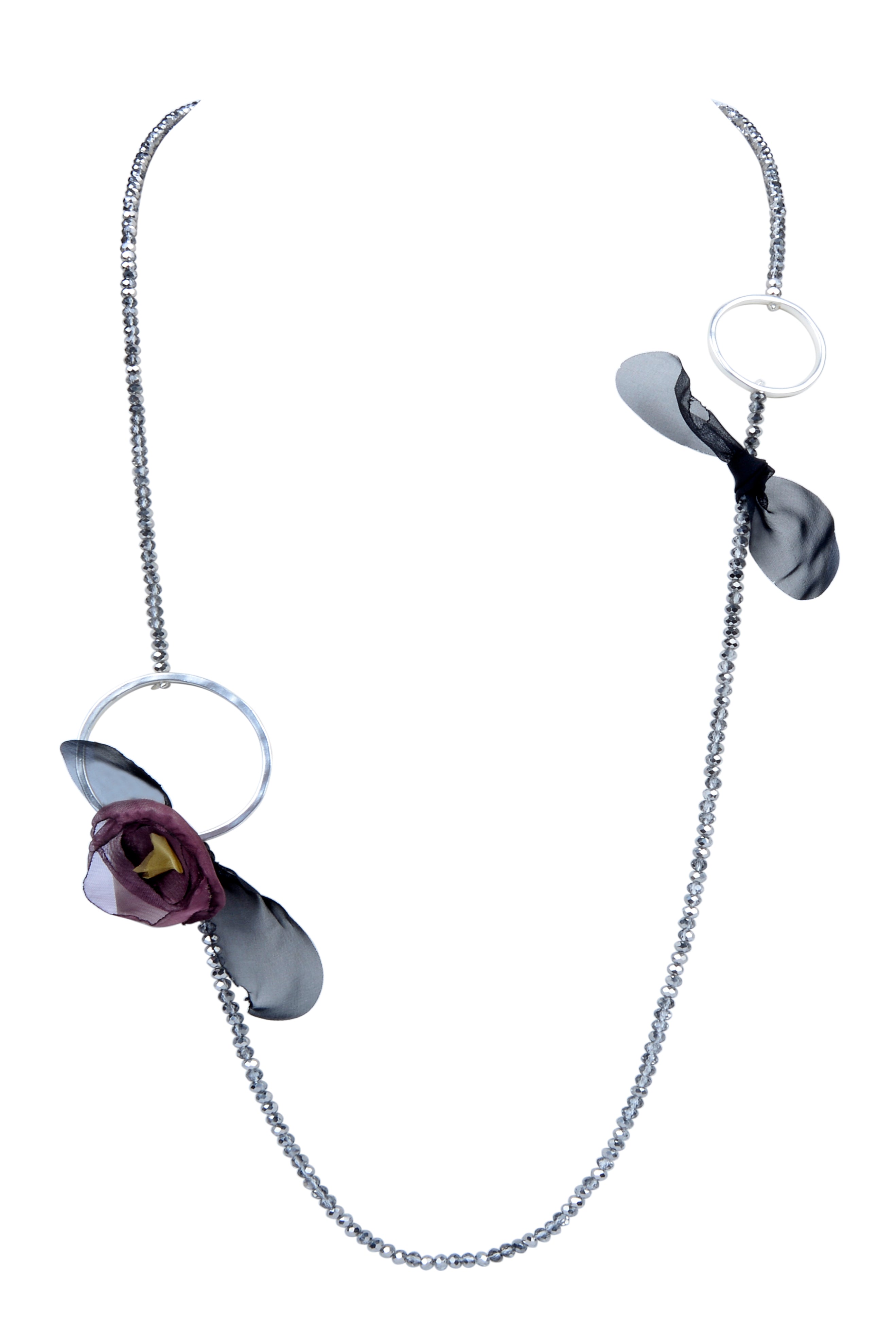 Collar largo con cuentas de aro y flores para mujer de moda N3133