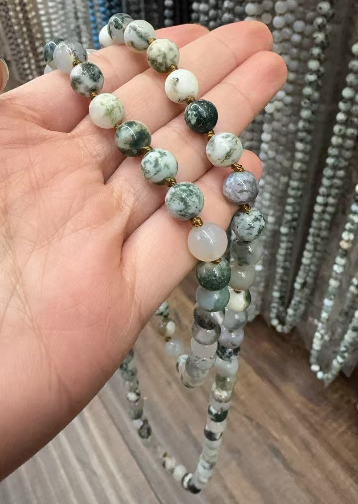 Tree Line Agate Bead Long Necklace N2740