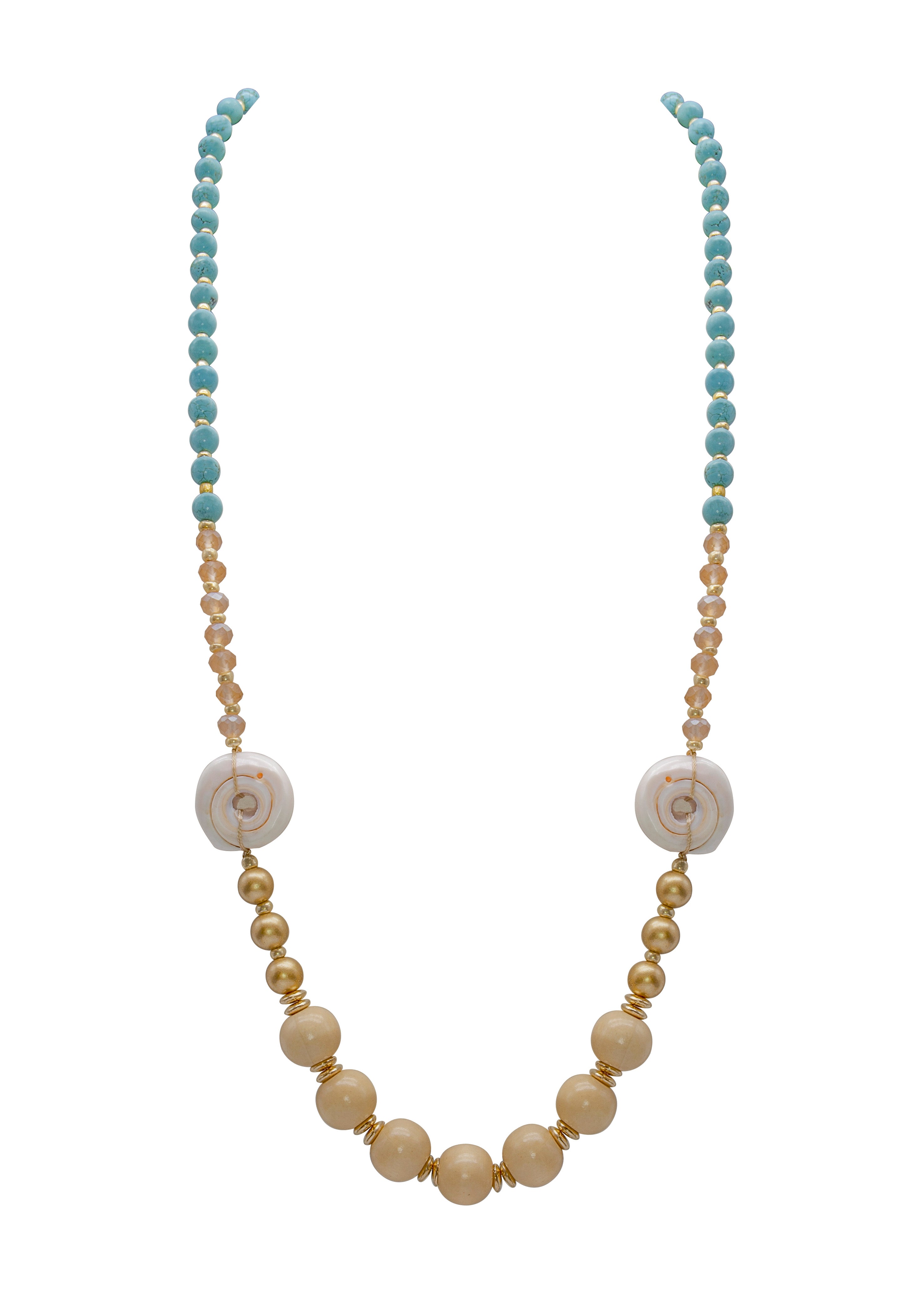 Wooden Bead Shell Natural Stone Necklace N3338