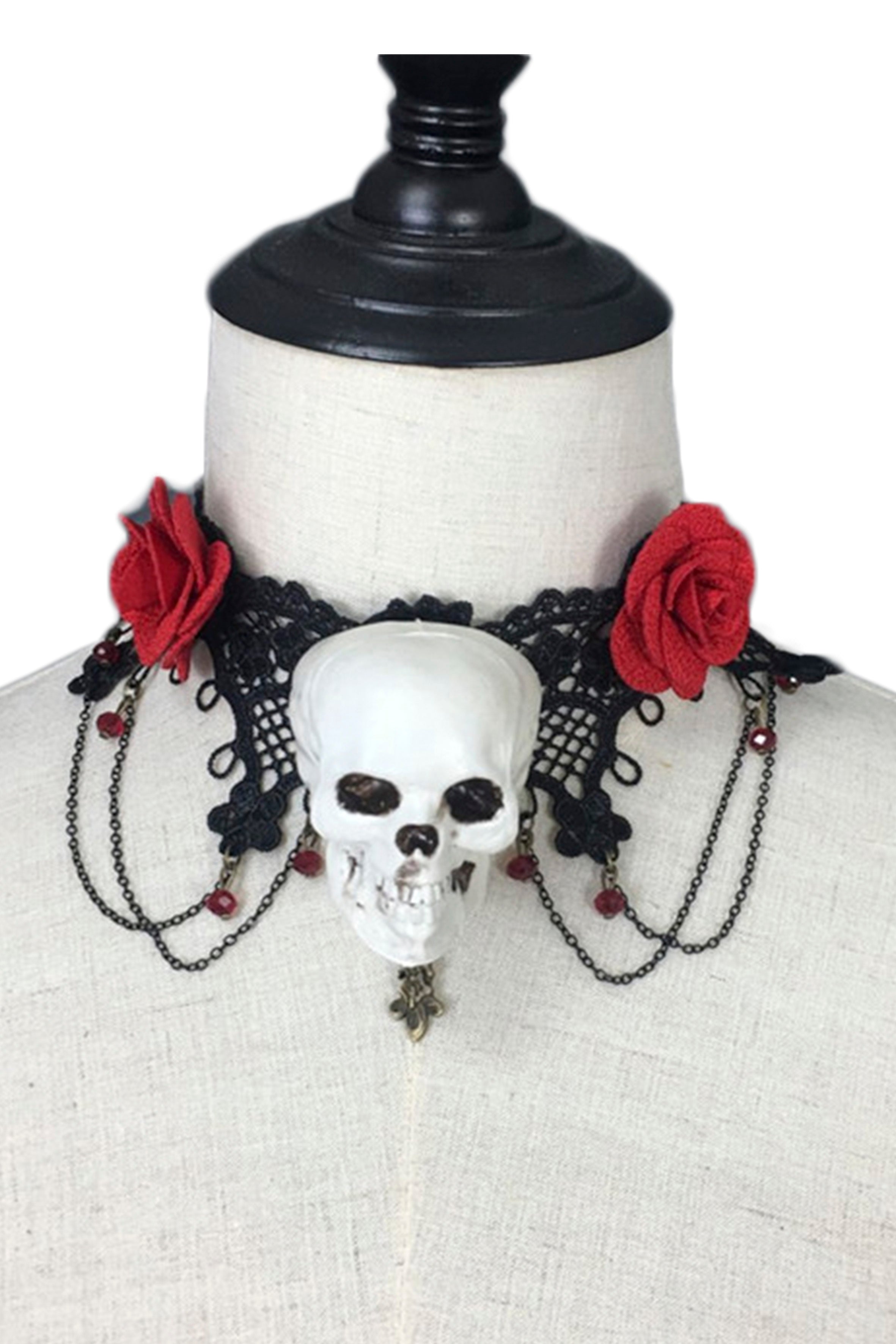 Skull Rose Lace Choker Necklace N3837
