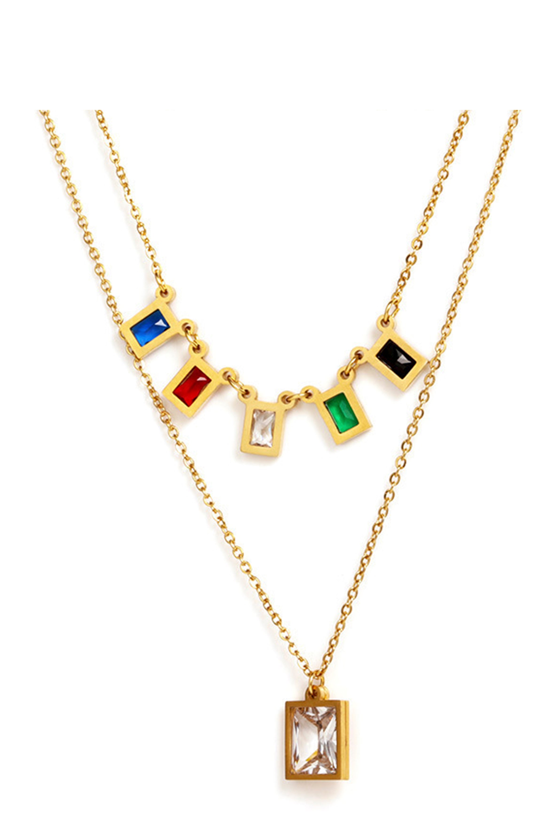 Conjunto de collar de cadena multicapa de acero inoxidable cuadrado N3884