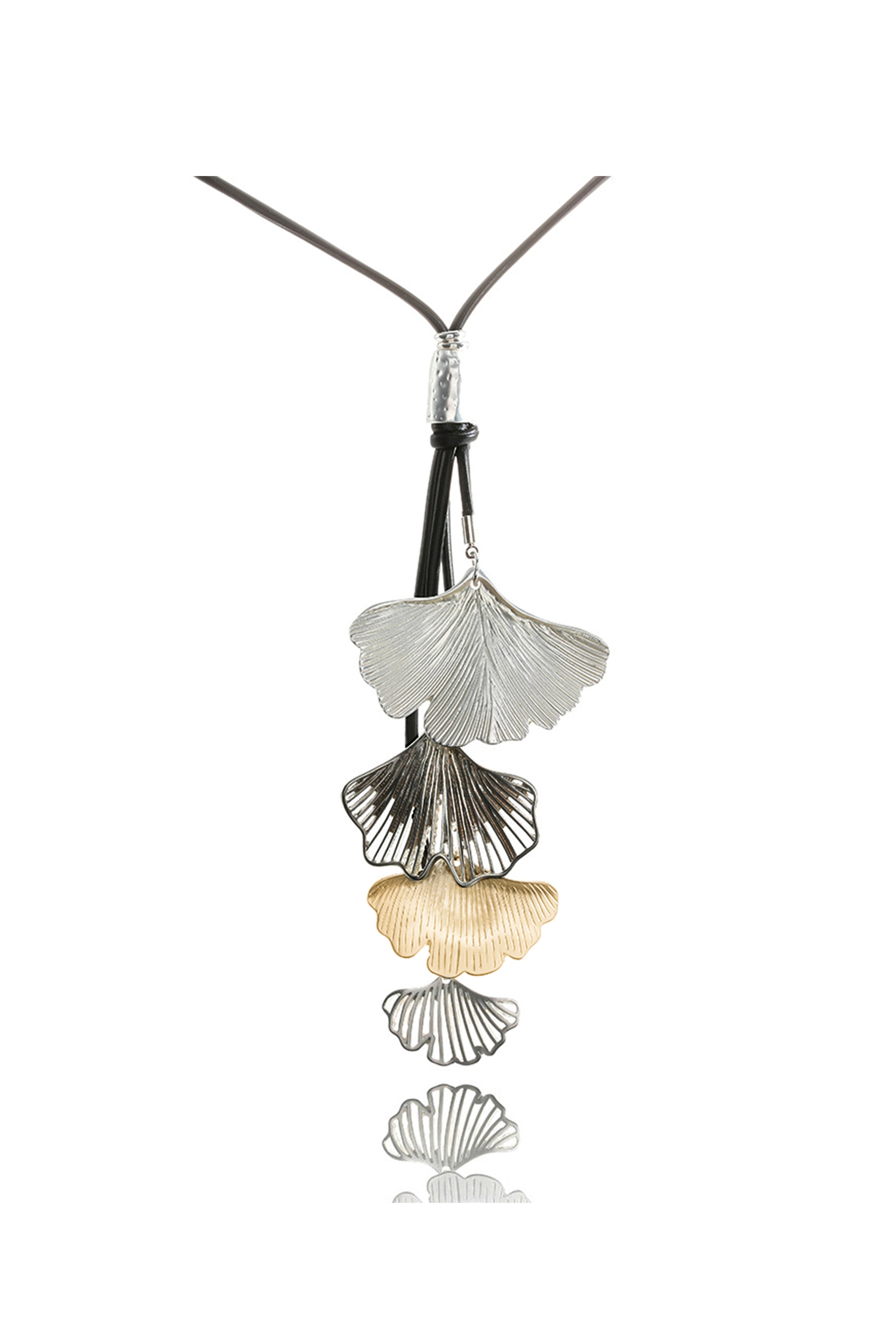 Collar de cuero sintético con hojas de loto N4118