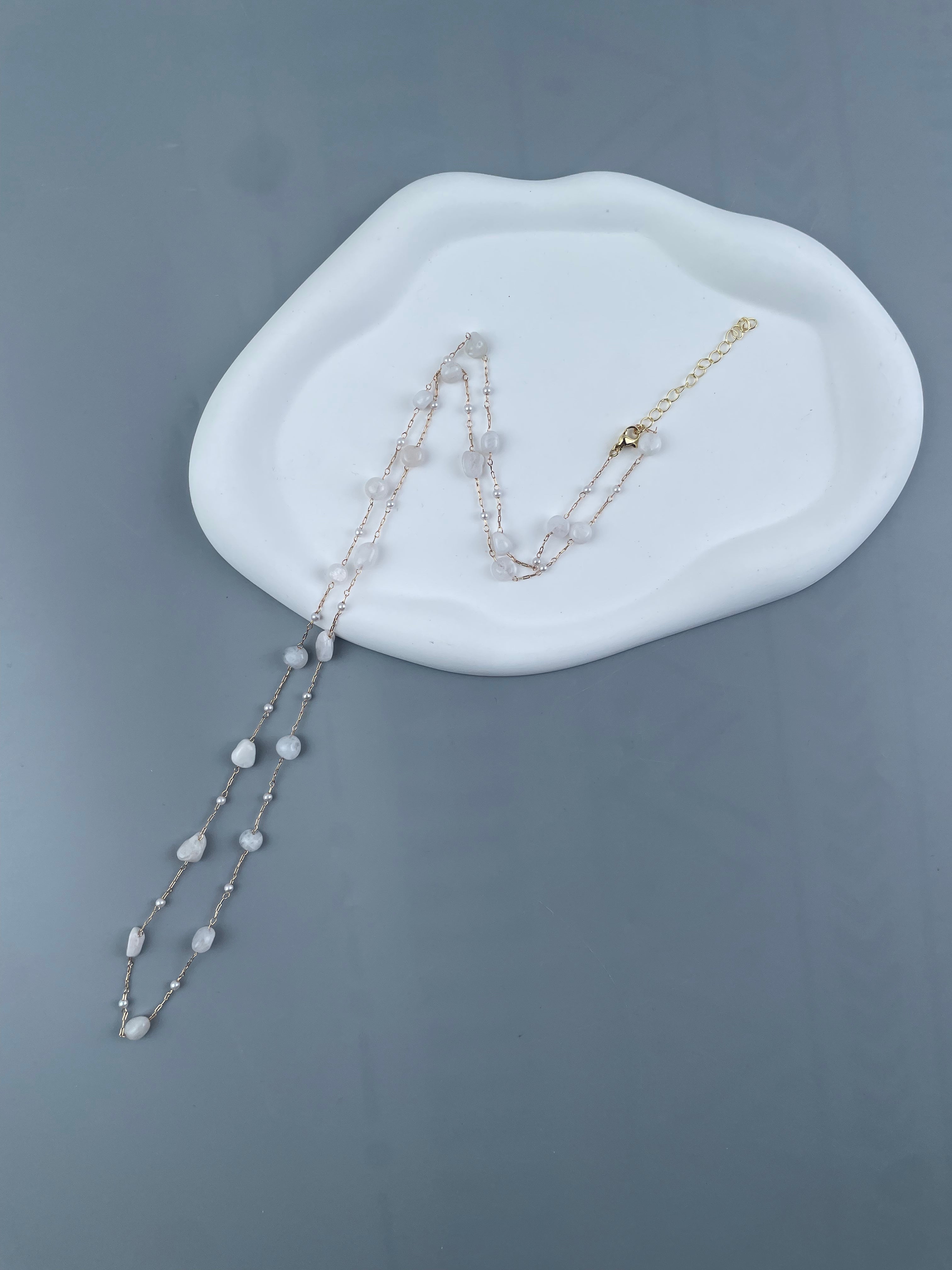 Natural Stone Pearl Chain Necklace N4377-78CM-Moonstone