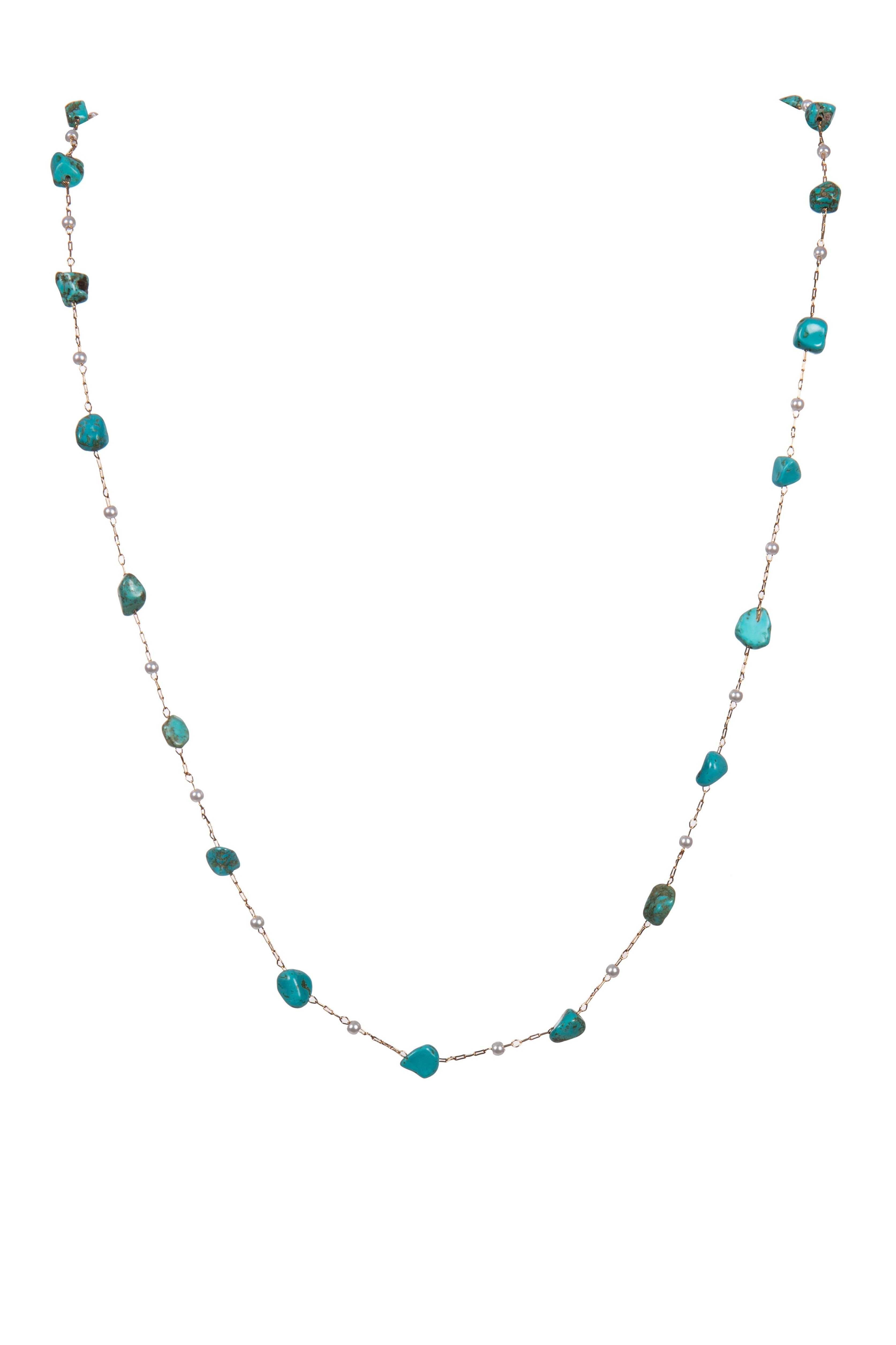 Natural Stone Pearl Chain Necklace N4377-78CM-Turquoise