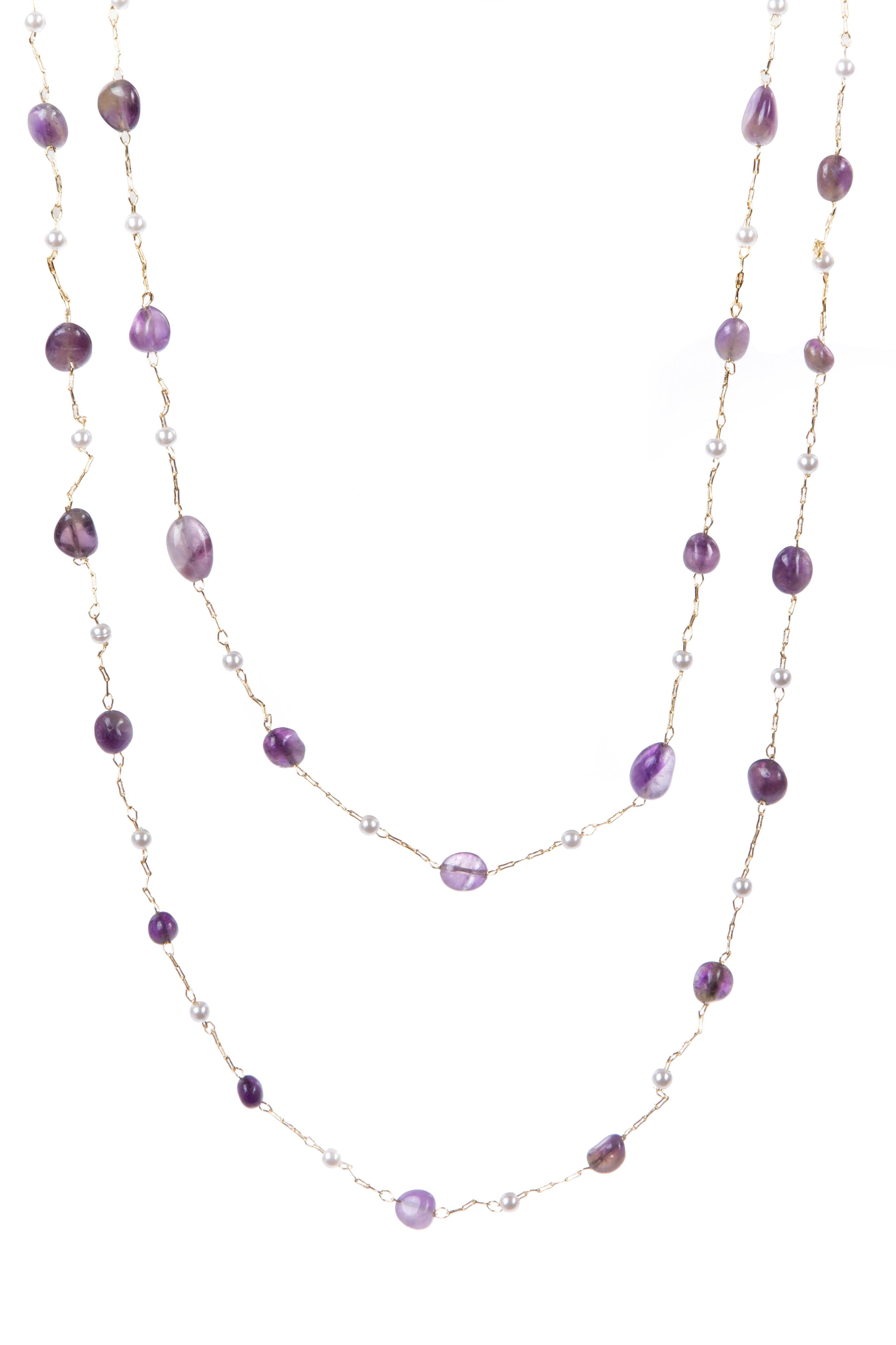 Natural Stone Pearl Chain Necklace N4377-78CM-Amethyst