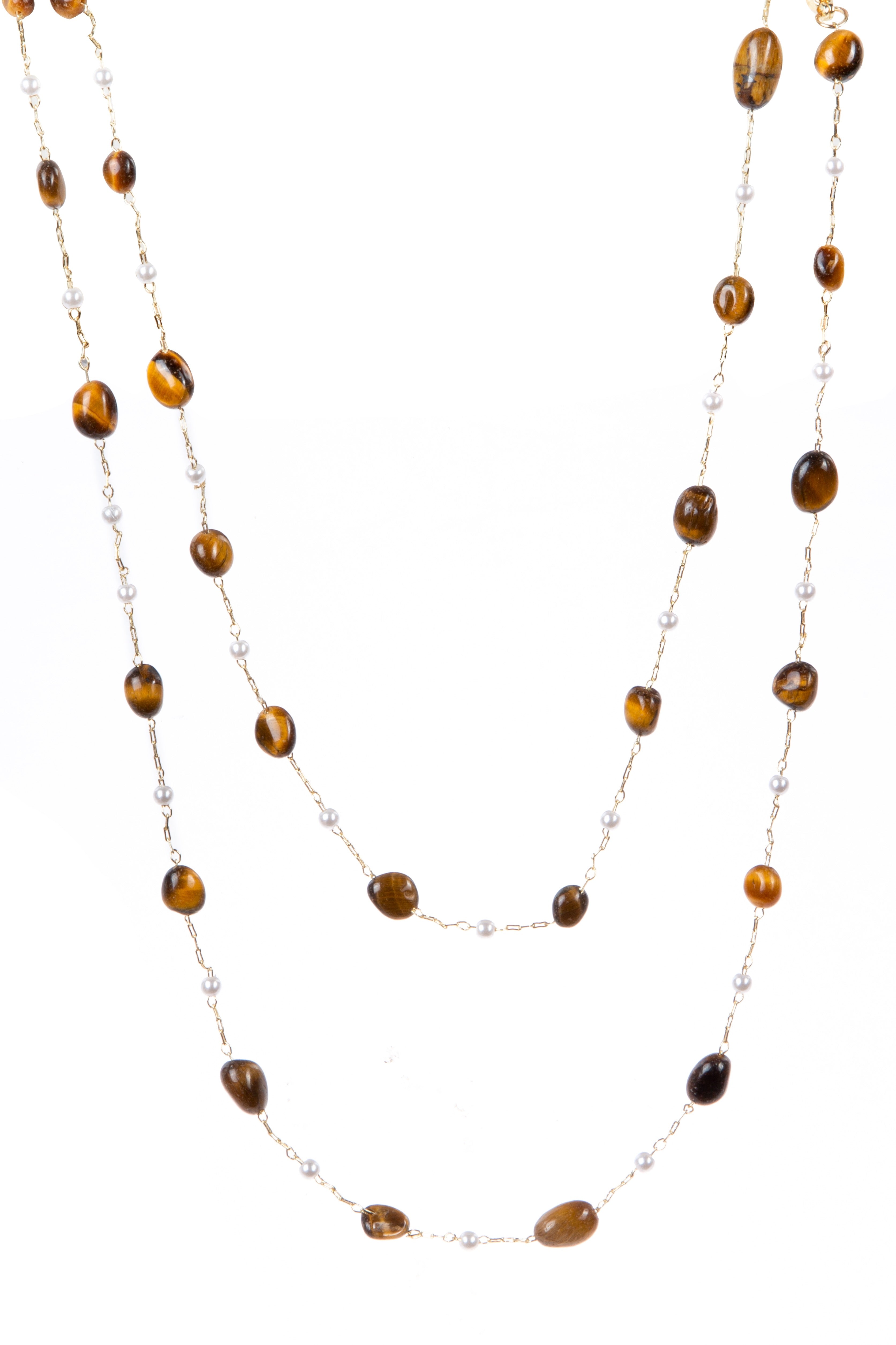 Natural Stone Pearl Chain Necklace N4377-78CM-Tiger Eye