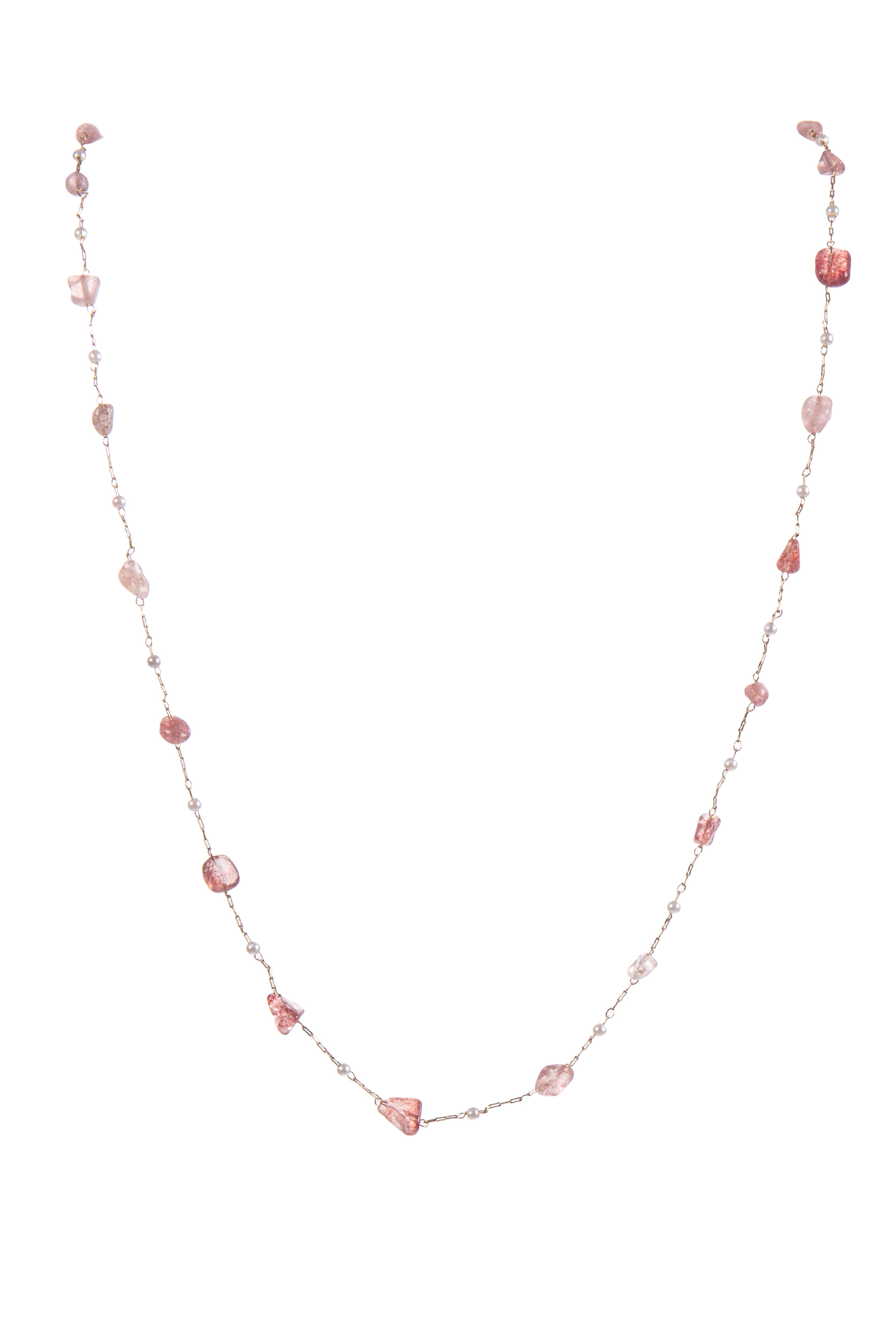 Natural Stone Pearl Chain Necklace N4377-78CM-Rose Quartz