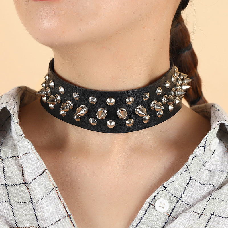 Punk Rivet Leather Choker Necklace N4714 – Ole