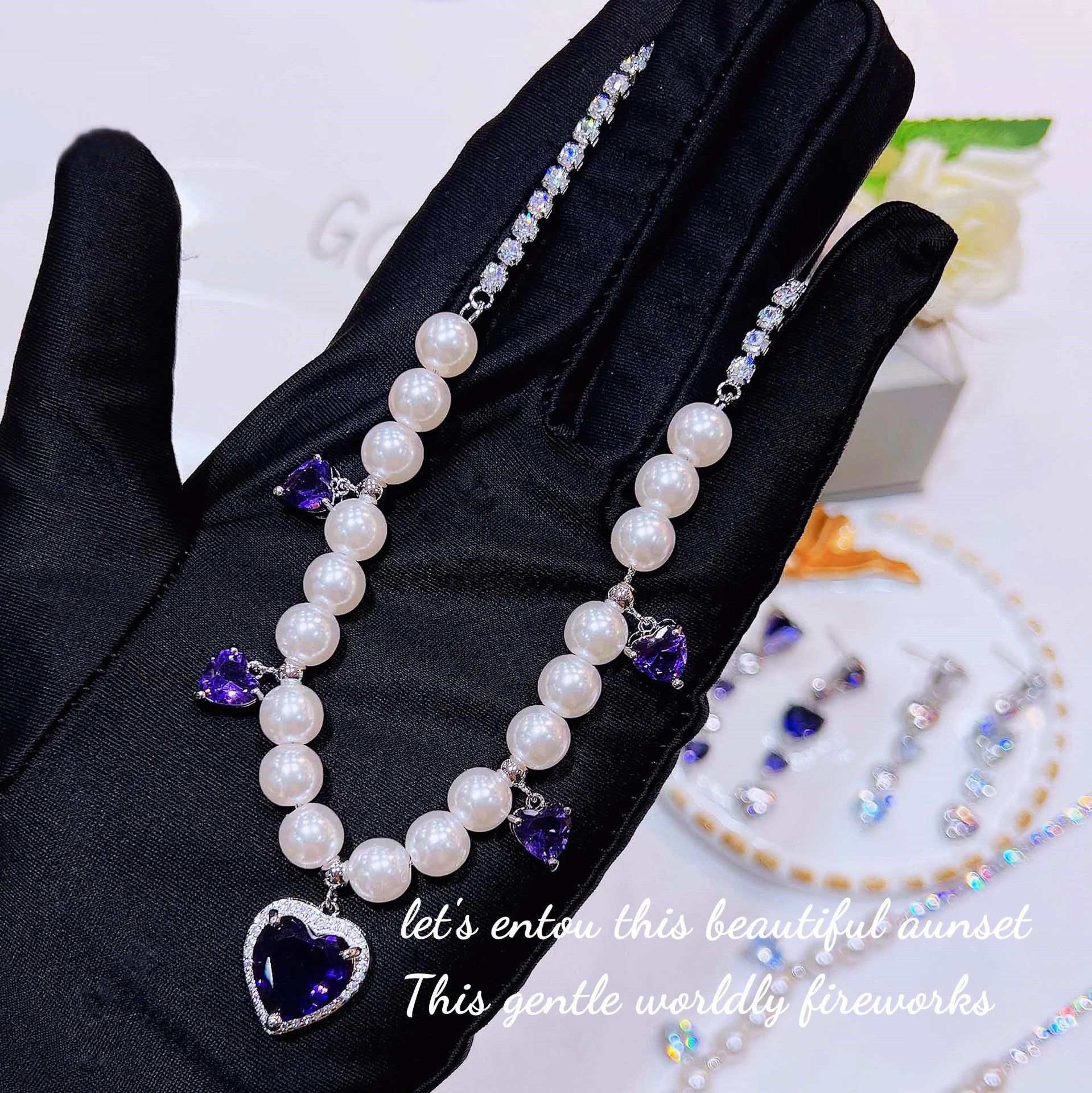 Heart Cubic Zirconia Pearl Bead Necklace N4721