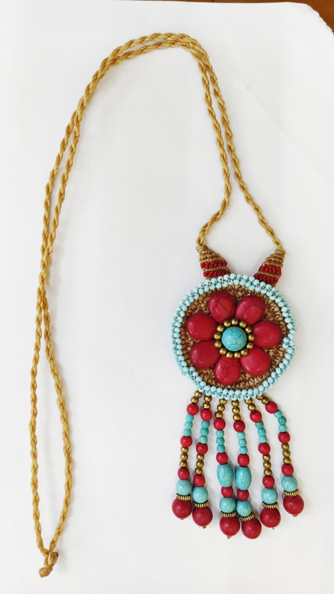 Turquoise Tassel Pendant Wax Thread Necklace N5129