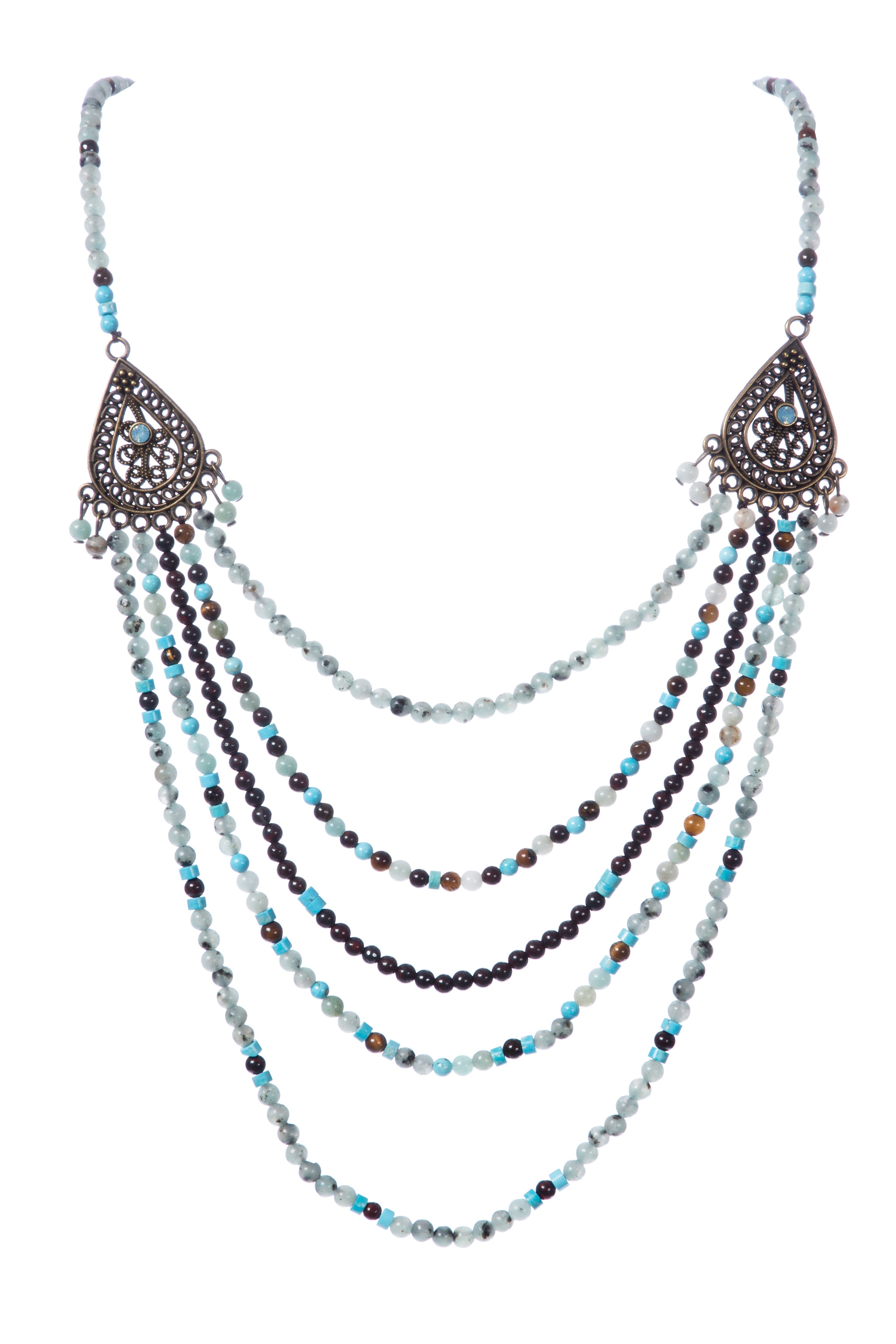 Kiwi Stone Bead Long Necklace N5375