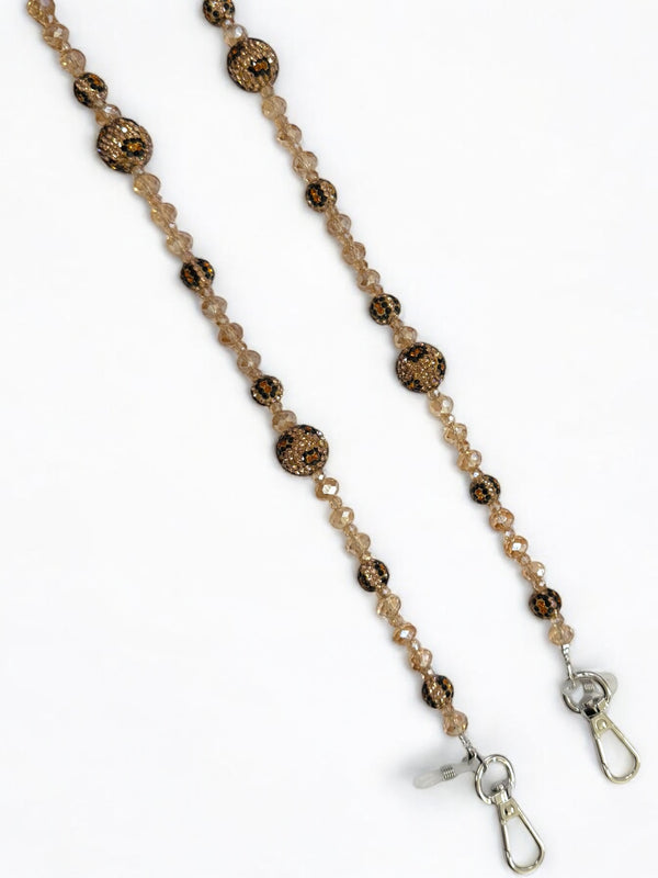 Leopard Bead Rhinestone Crystal Crossbody Lanyard PC5621-Brown