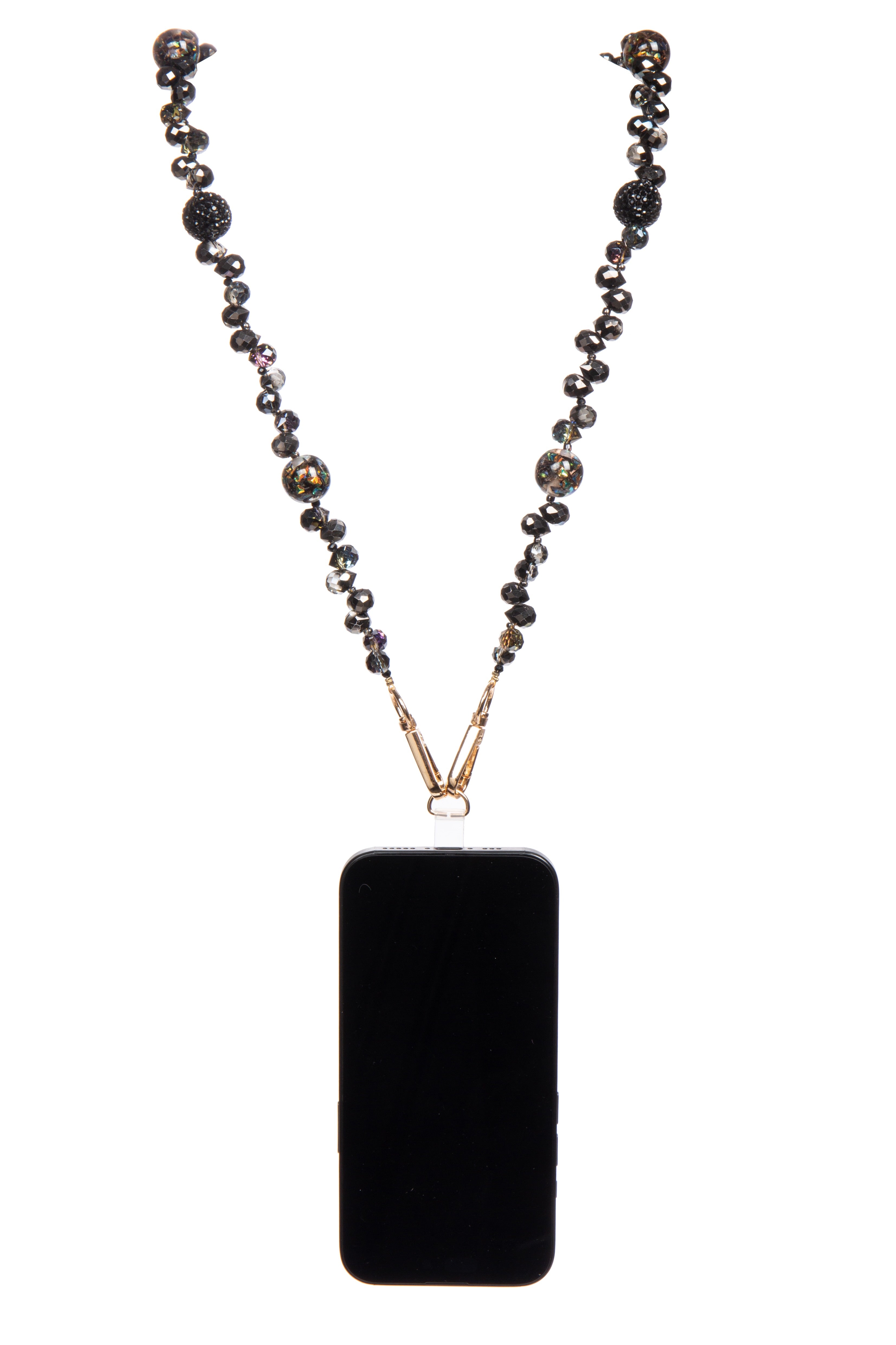Black Bow Beaded Crystal Crossbody Lanyard PC5629