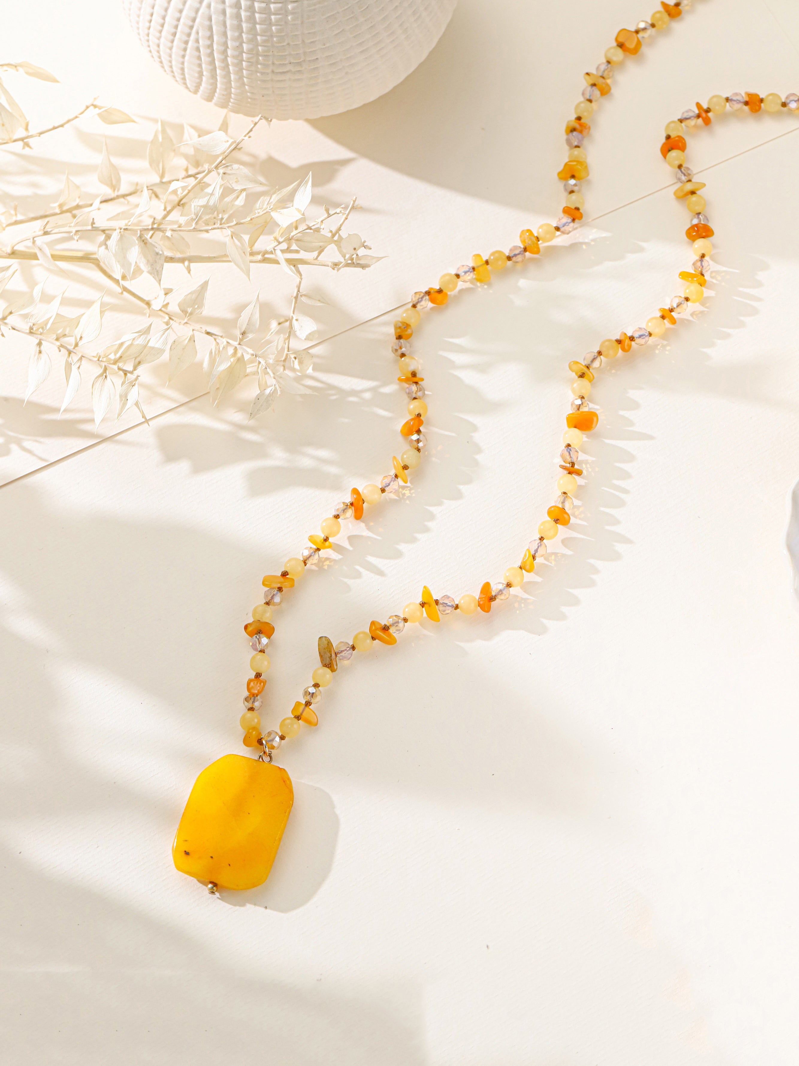 Yellow Jade Stone Neckalce N5835