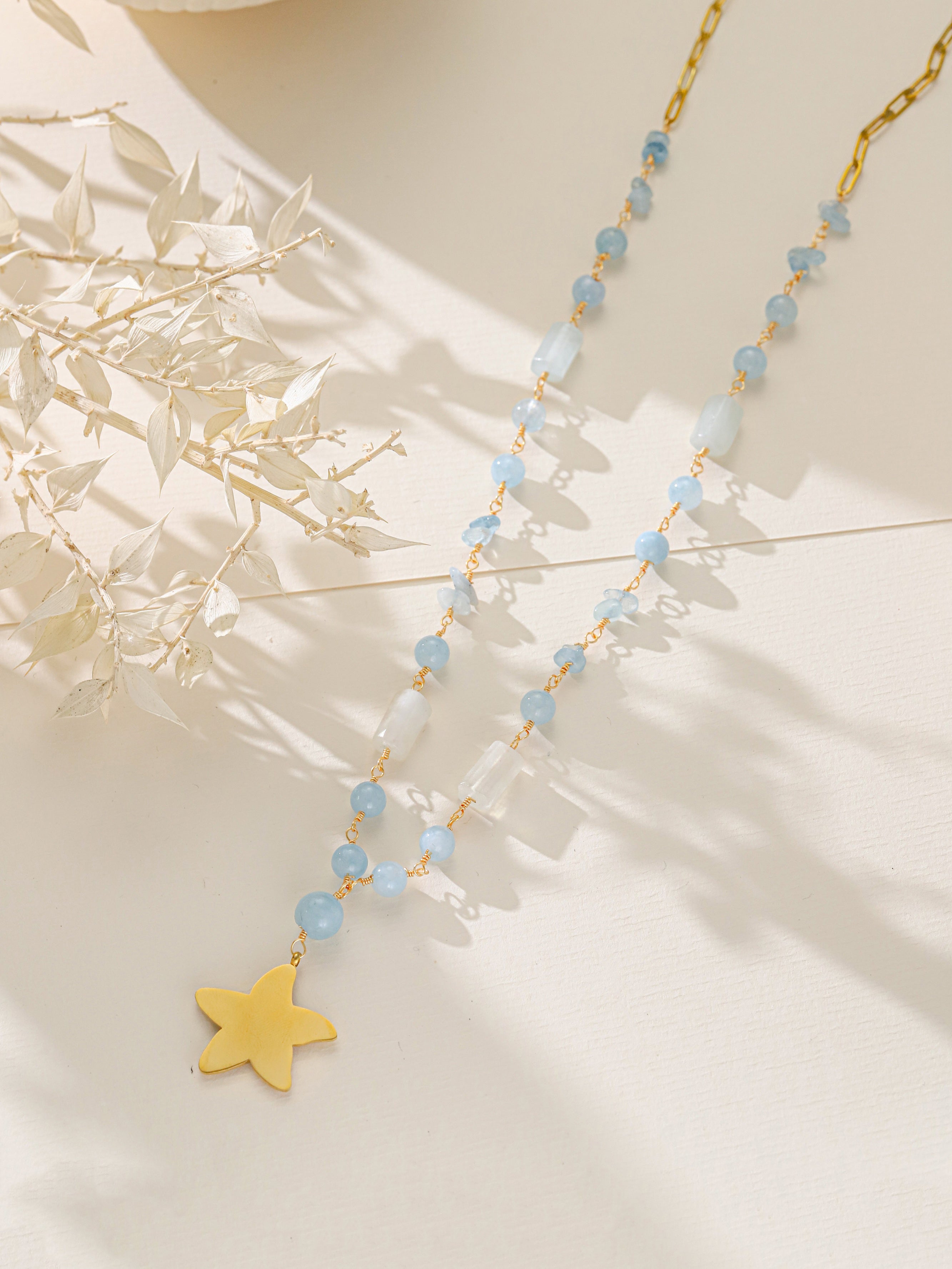 Aquamarine Stainless Steel Neckalce N5909