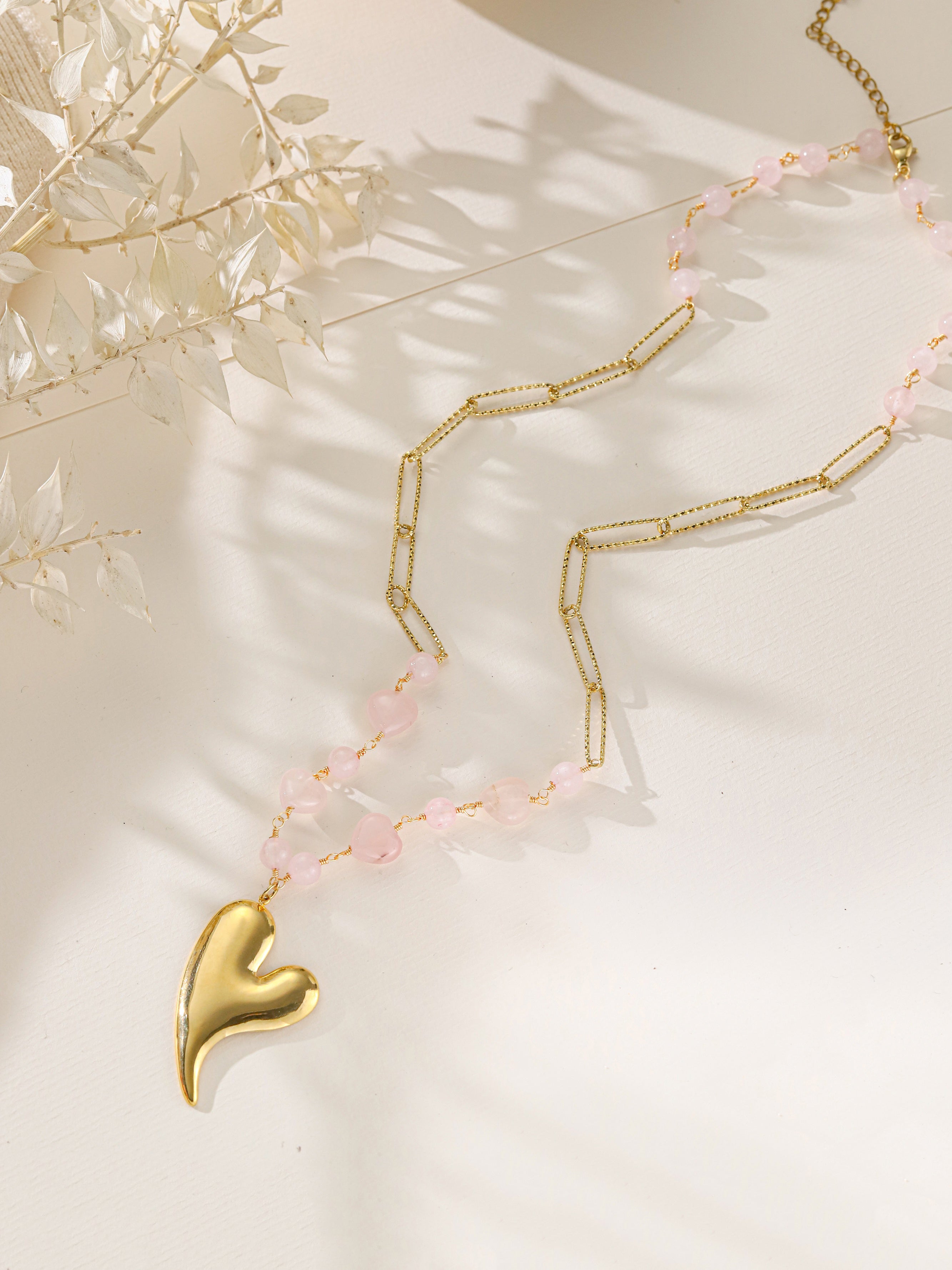 Rose Quartz Stainless Steel Necklace N5927