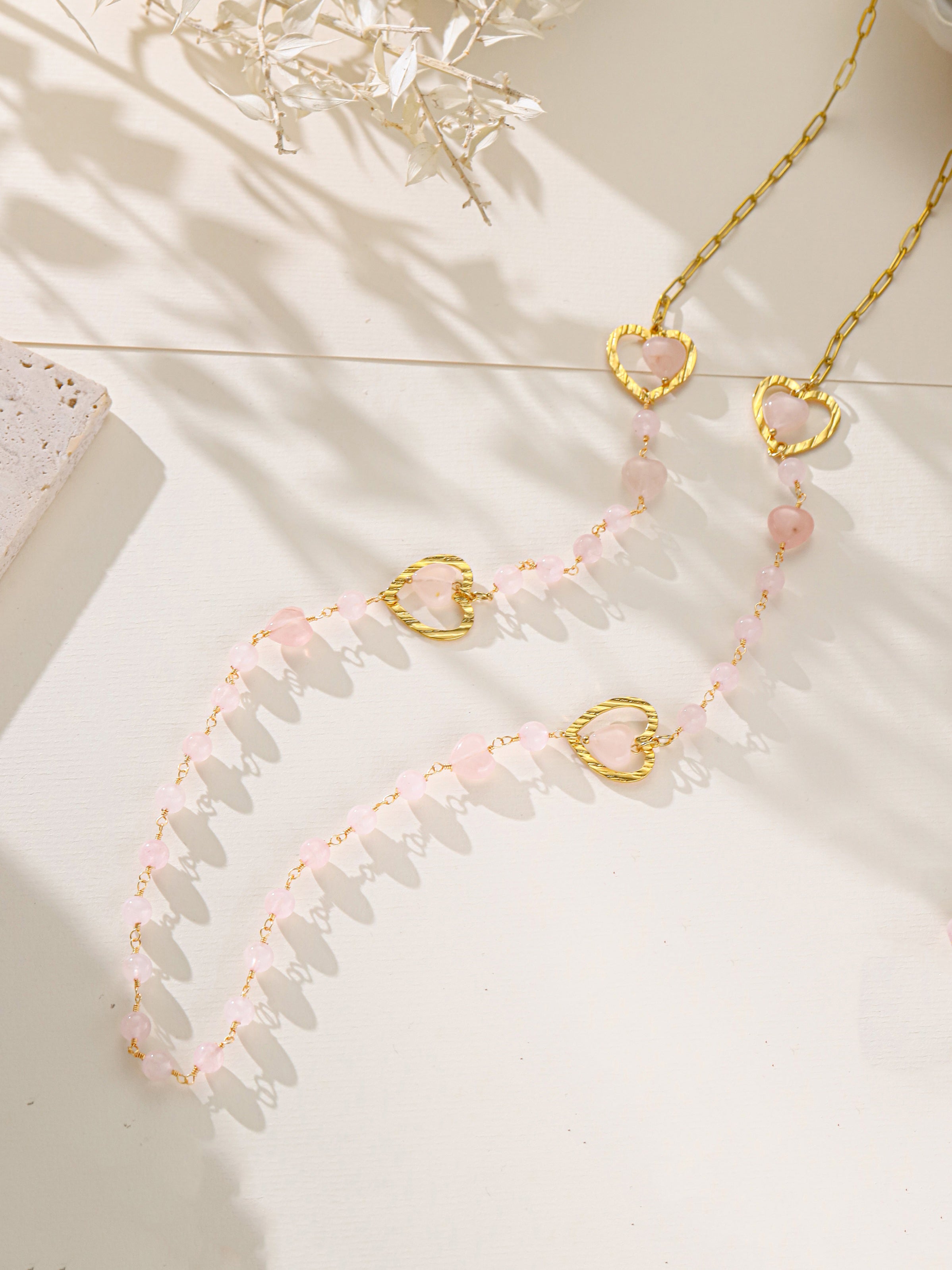 Rose Quartz Stainless Steel Necklace N5928