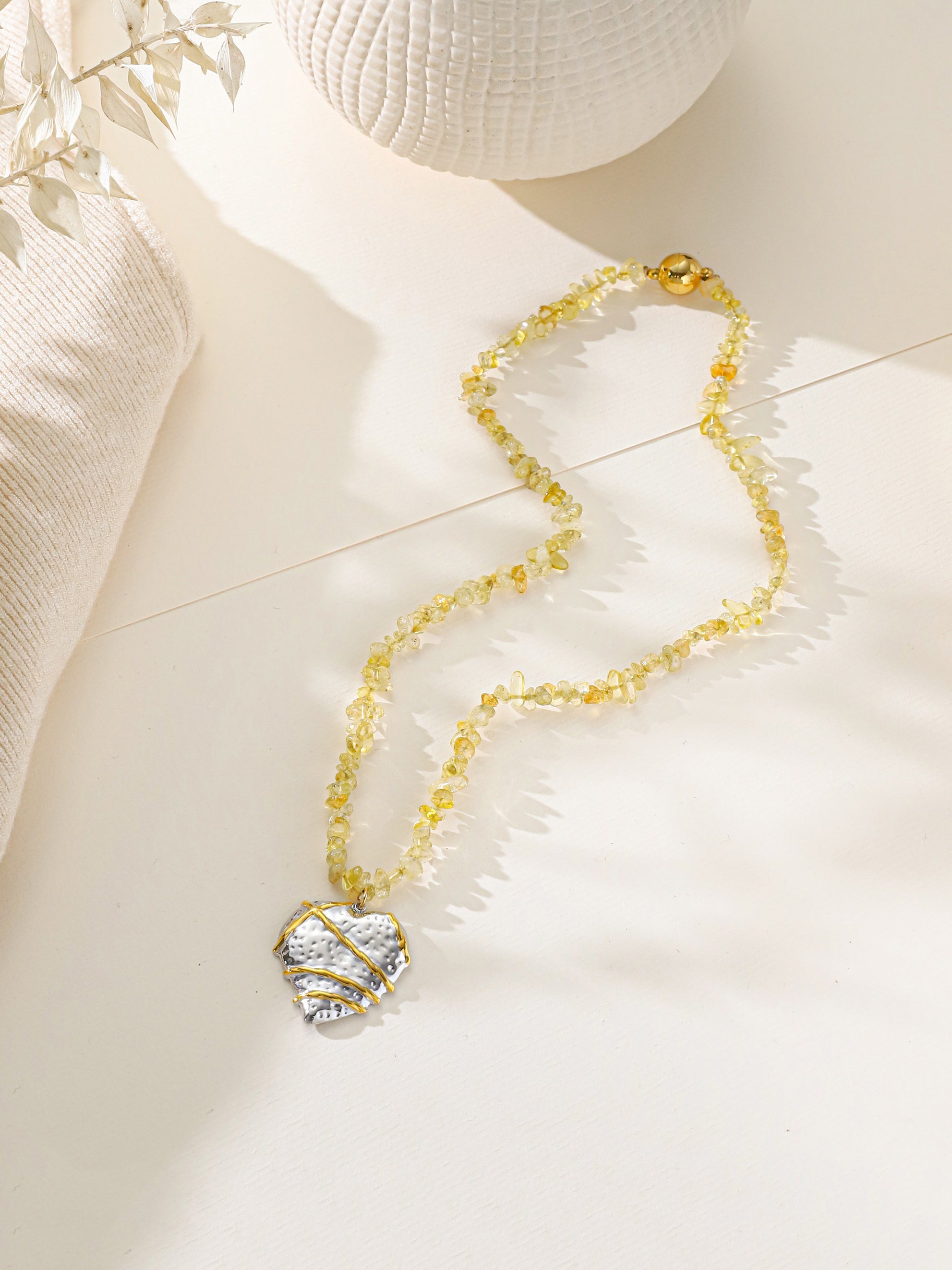 Yellow Quartz Stainless Steel Necklace N5938