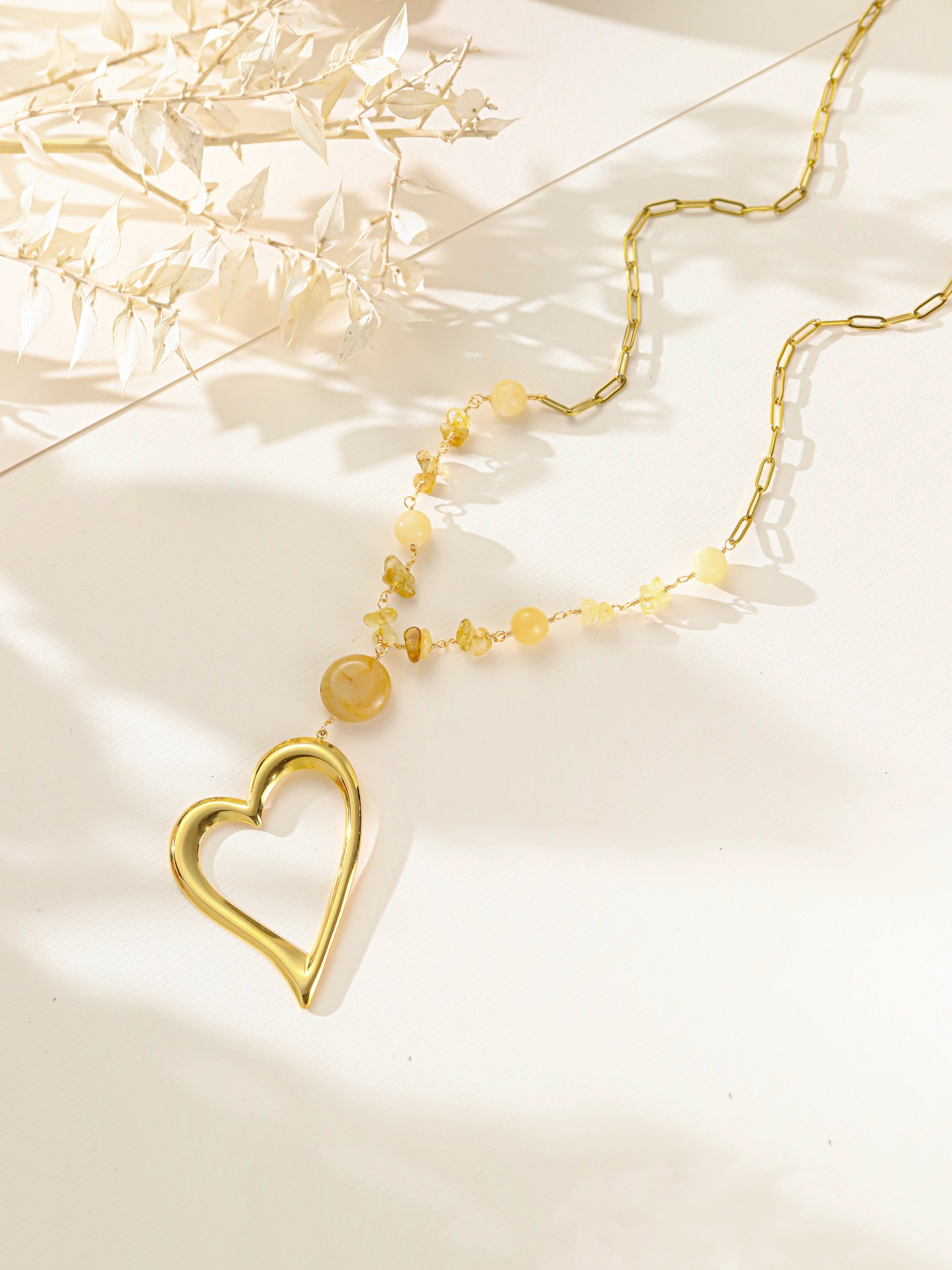 Yellow Quartz Stainless Steel Necklace N5939