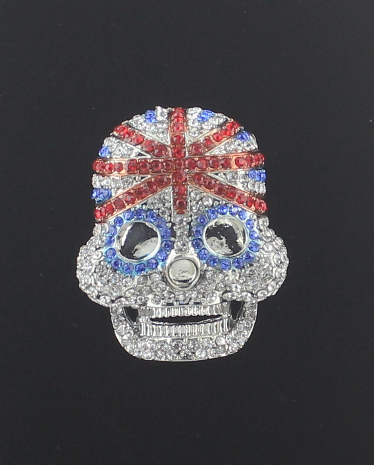 Broche de calavera con la bandera británica y detalles de cristal PA3138
