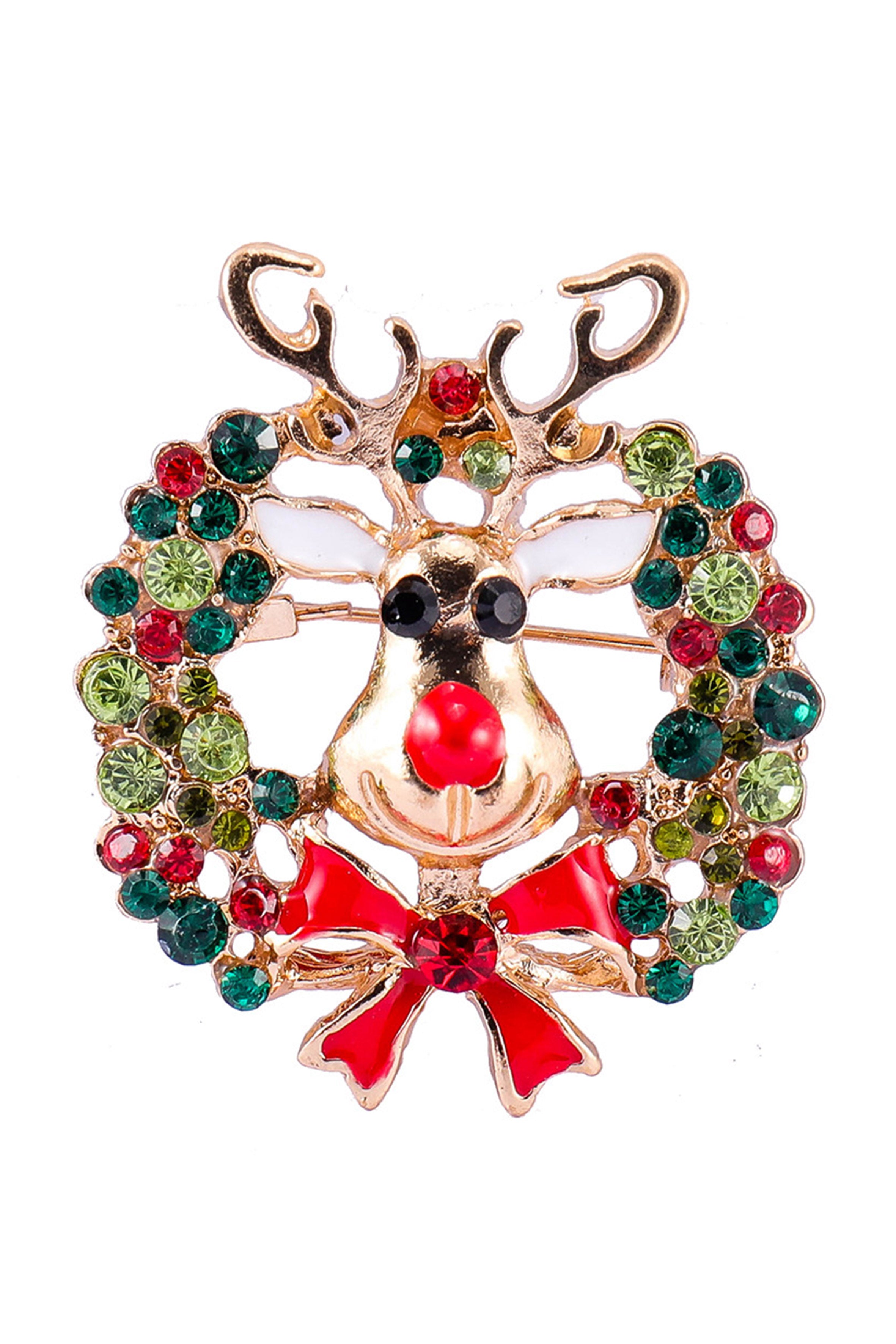 Christmas Elk Deer Rhinestone Brooch PA3192