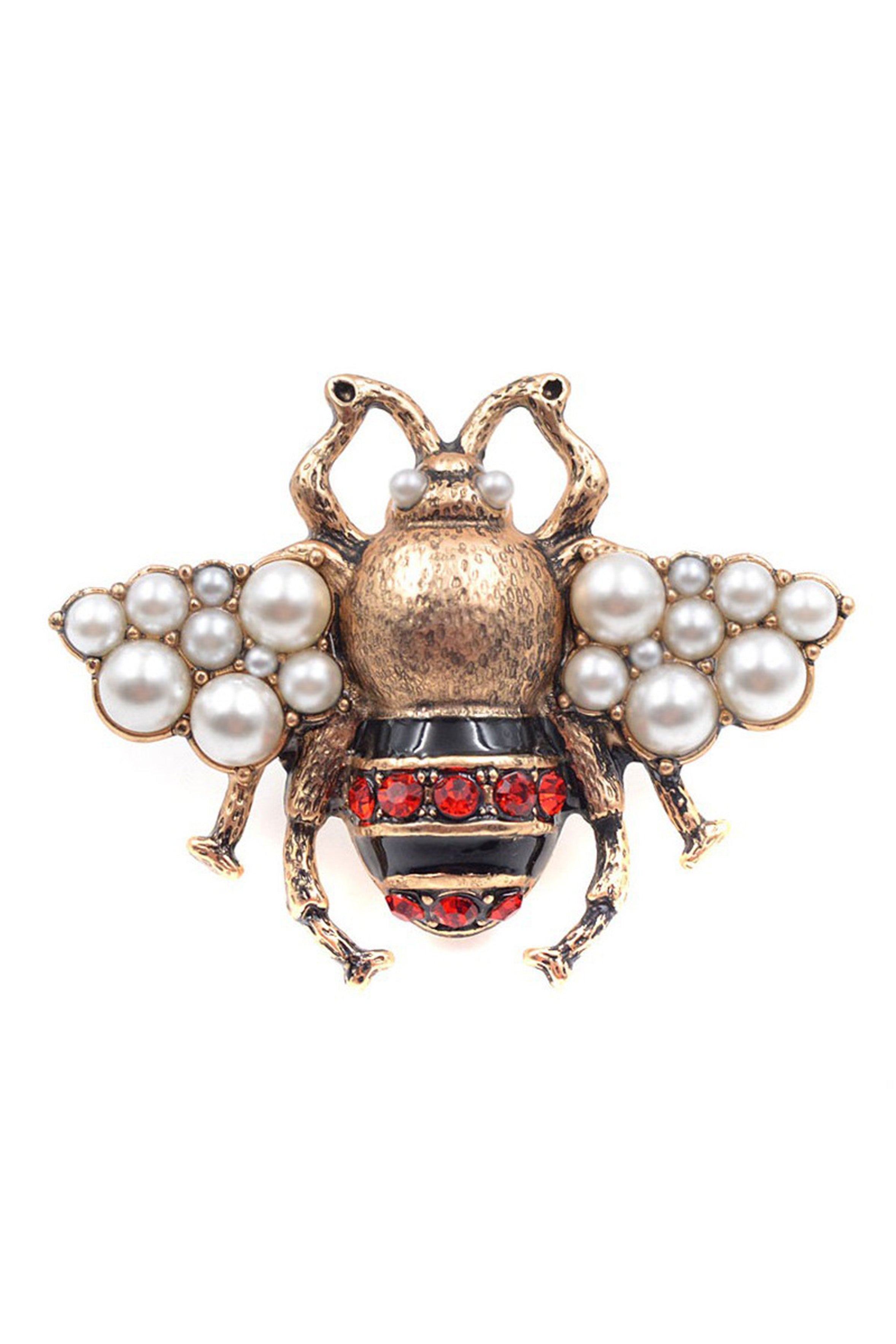 Broches de aleación con forma de abeja y perlas PA3268