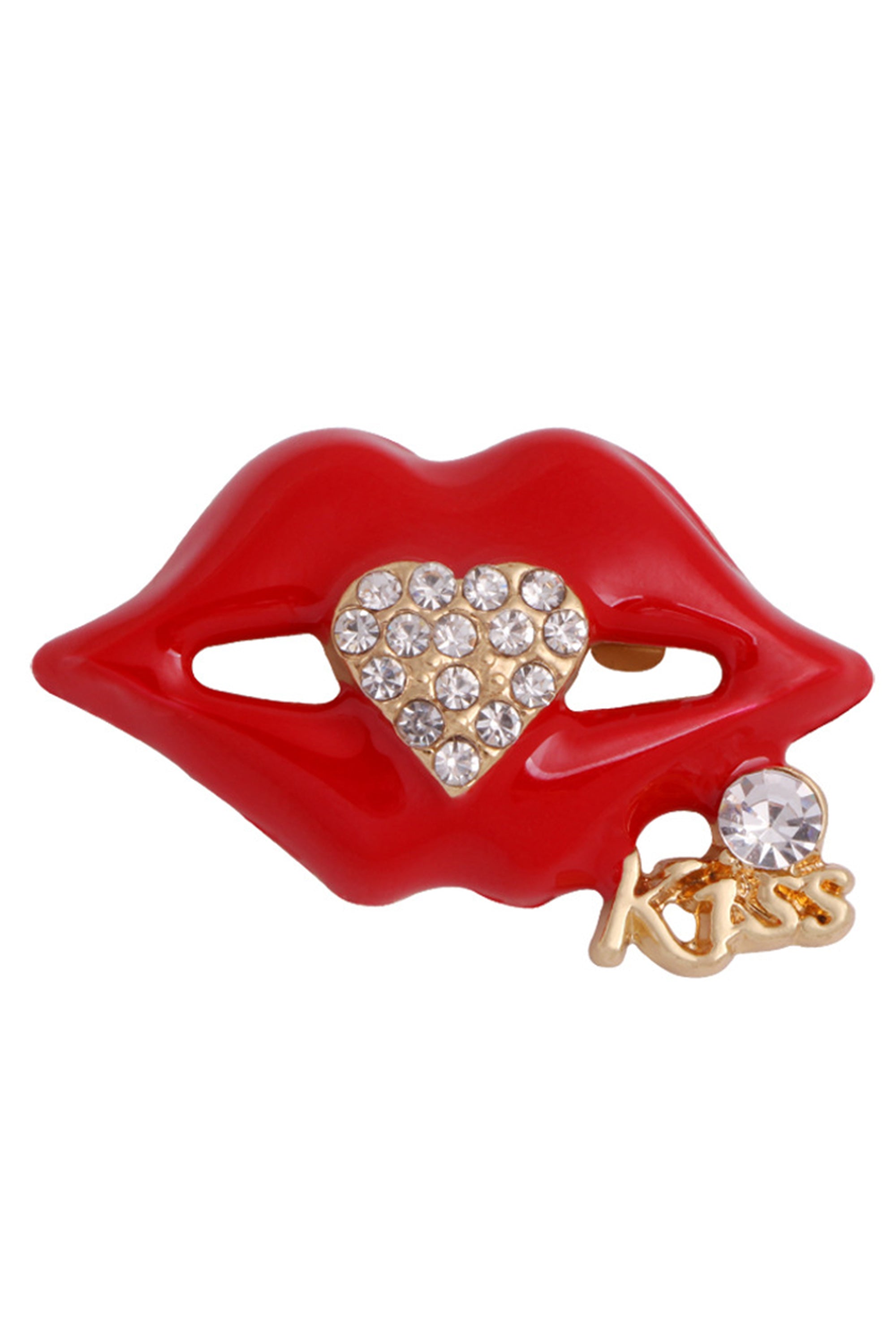 Rhinestone Red Lips Brooch PA3307