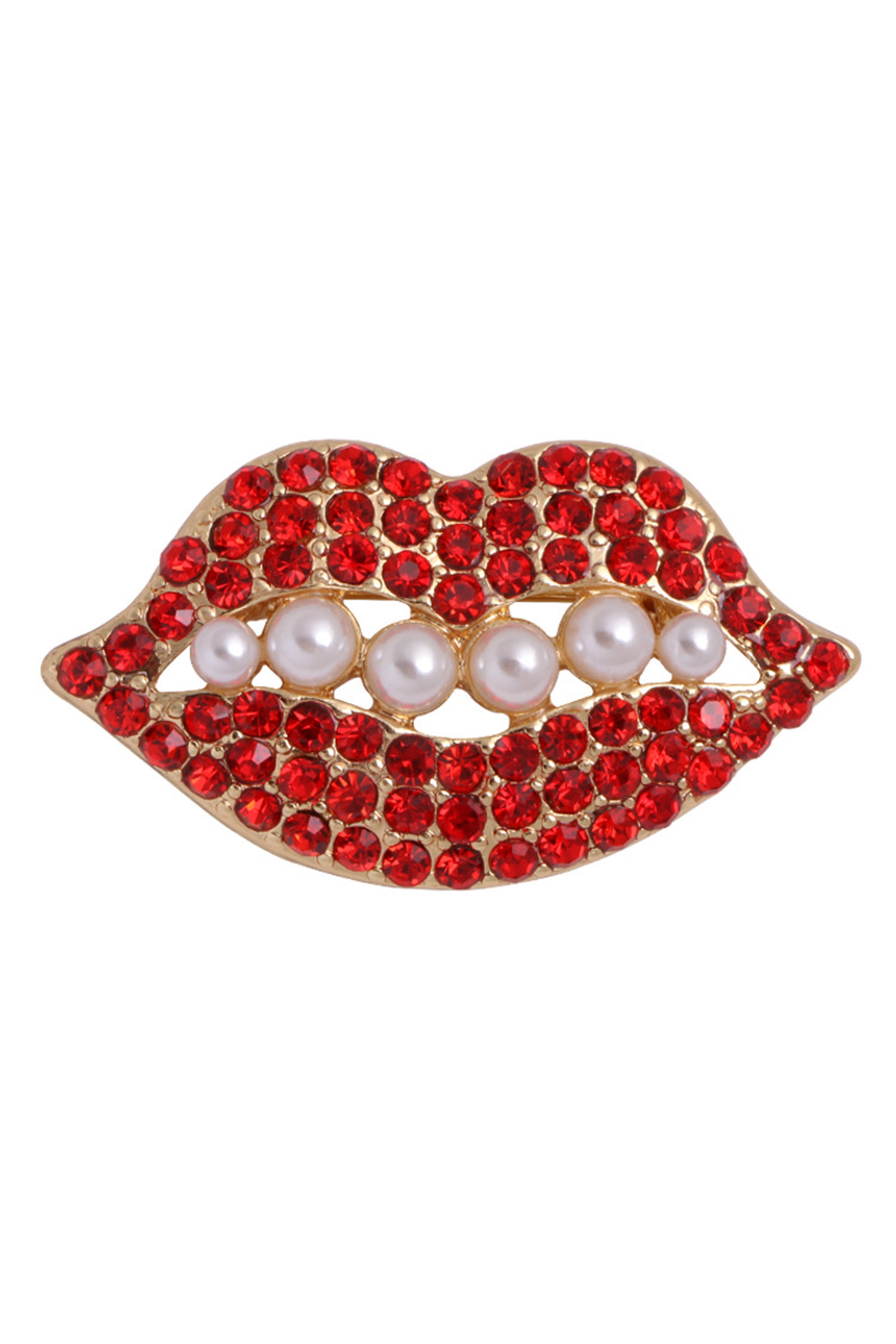 Broche de diamantes de imitación con forma de labios de perla PA3470