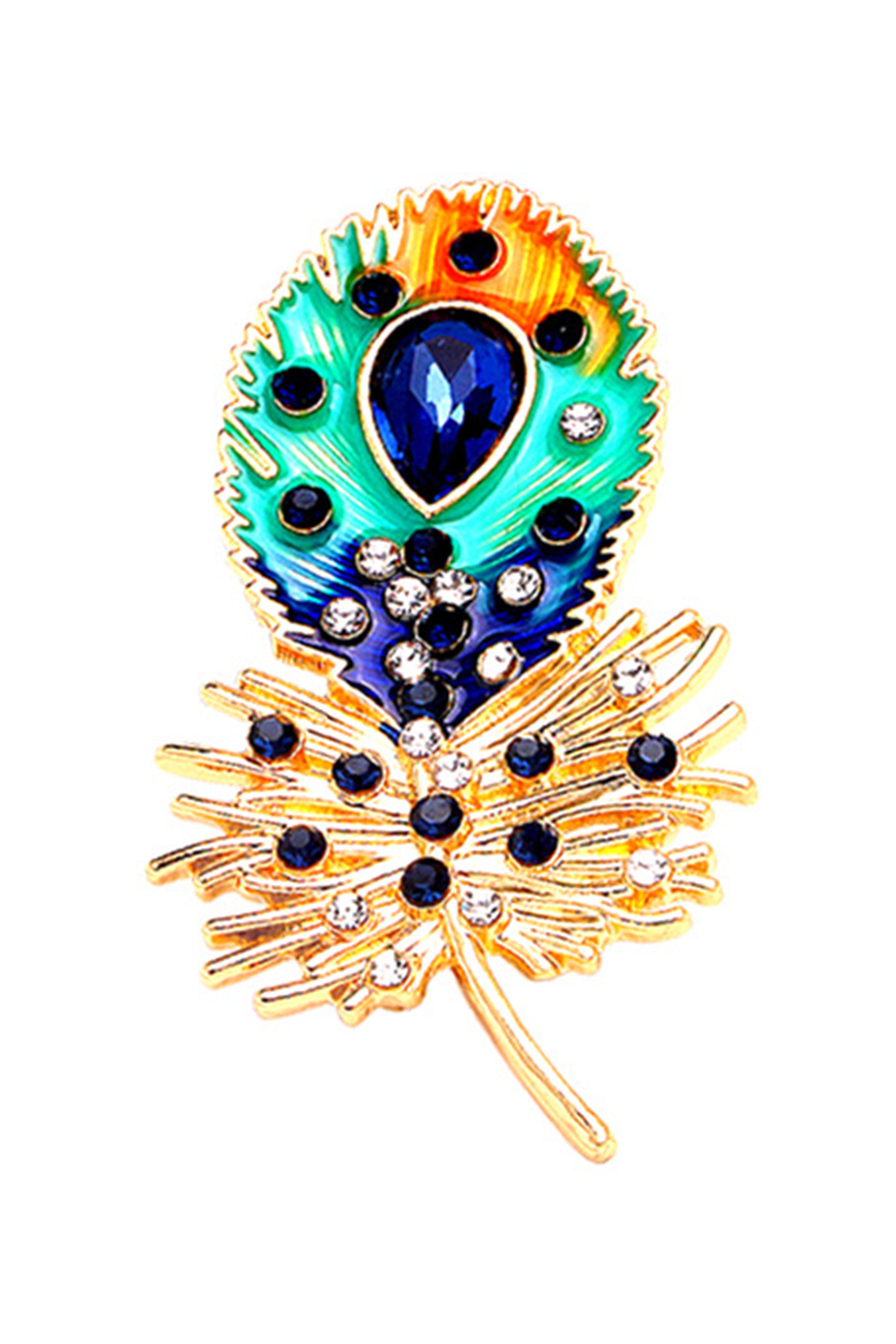 Peacock Feather Rhinestone Brooch PA3527