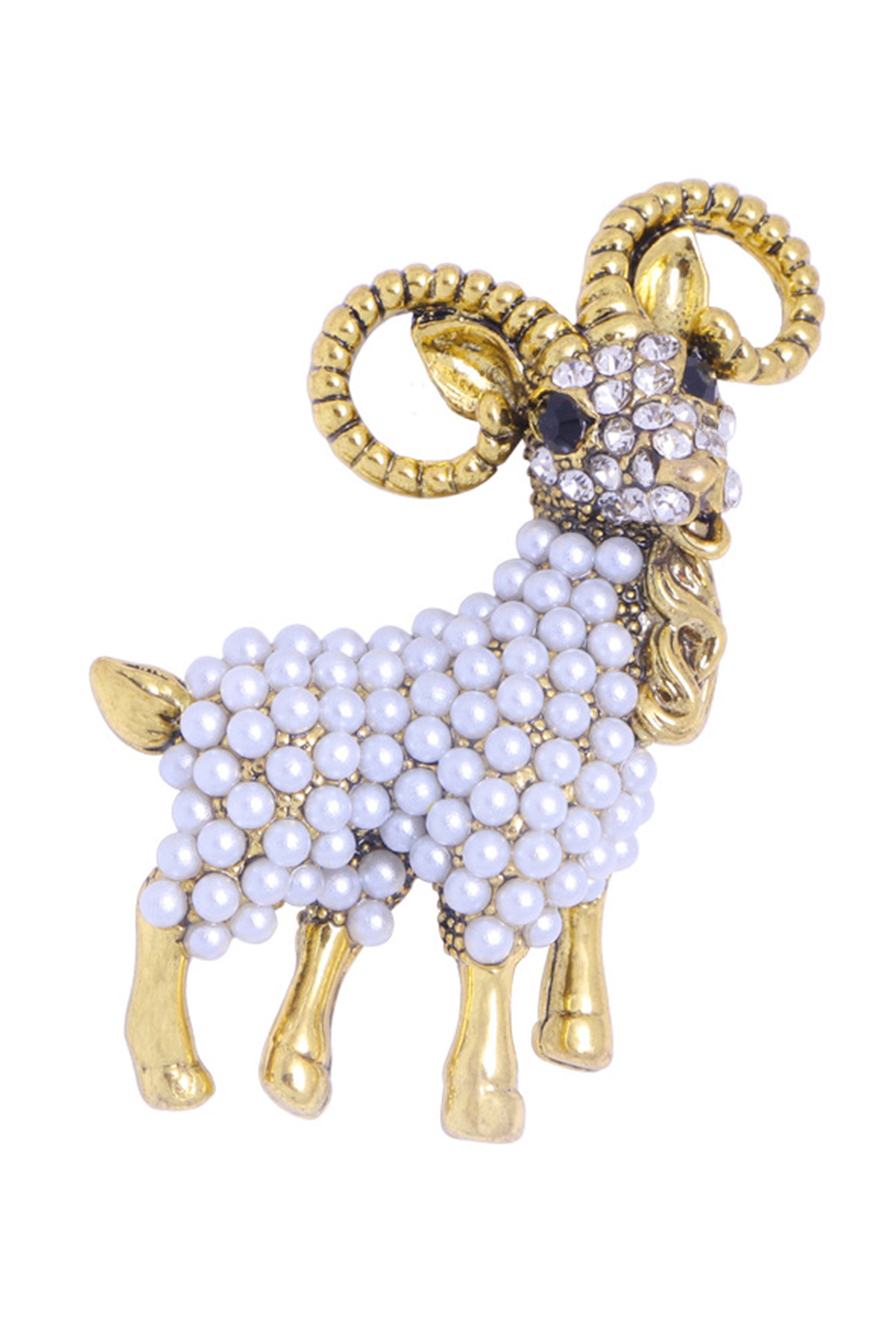 Alloy Rhinestone Imitation Pearl Goat Brooch PA3558