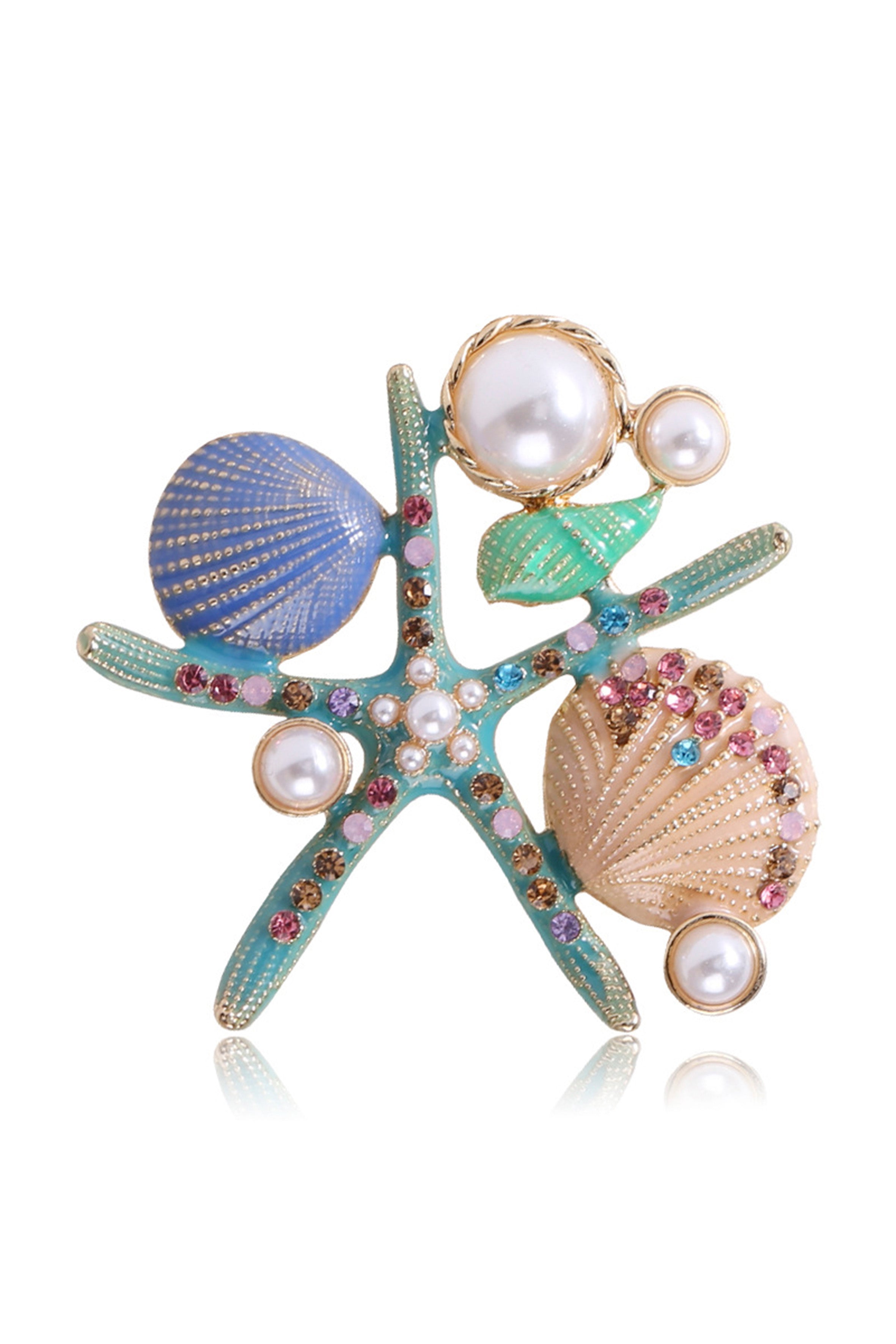 Alloy Rhinestone Starfish Shell Brooch PA3667